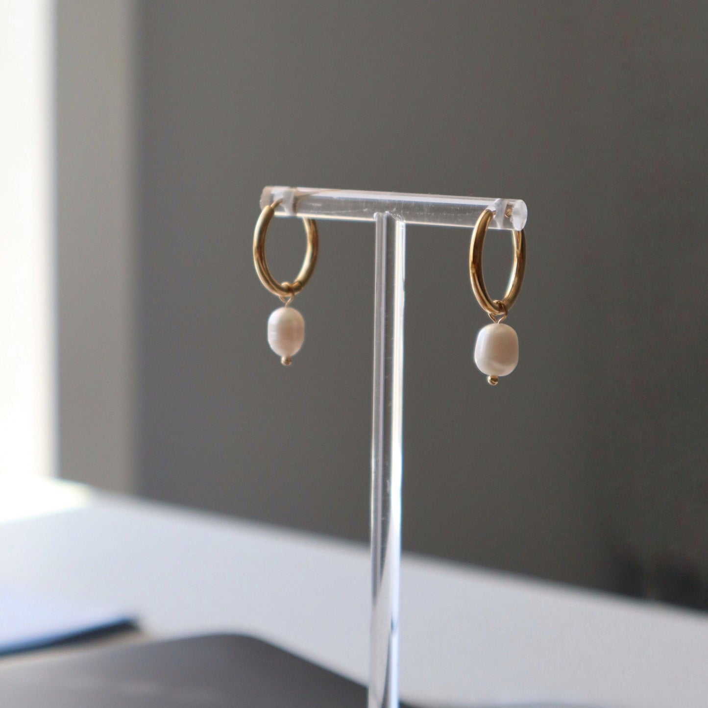 Pearl Hoops - JESSA JEWELRY | GOLD JEWELRY; dainty, affordable gold everyday jewelry. Tarnish free, water-resistant, hypoallergenic. Jewelry for everyday wear