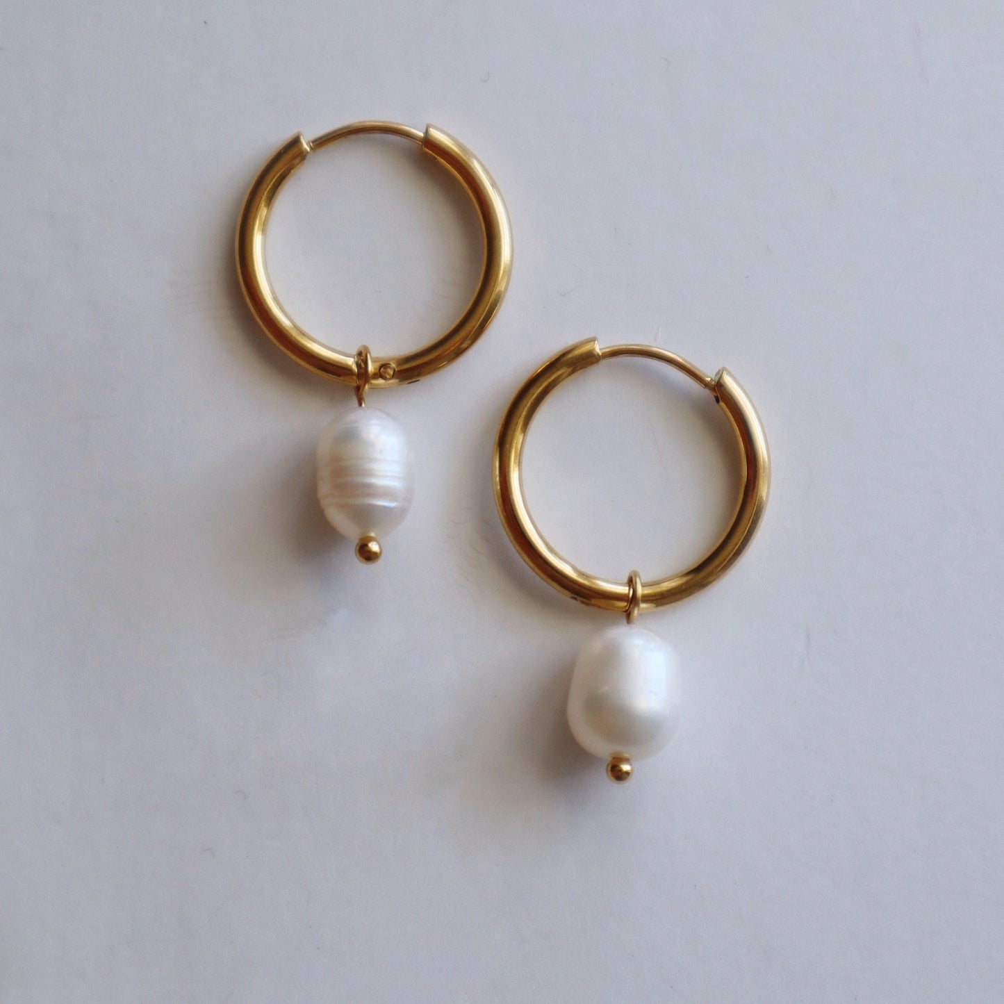 Pearl Hoops - JESSA JEWELRY | GOLD JEWELRY; dainty, affordable gold everyday jewelry. Tarnish free, water-resistant, hypoallergenic. Jewelry for everyday wear