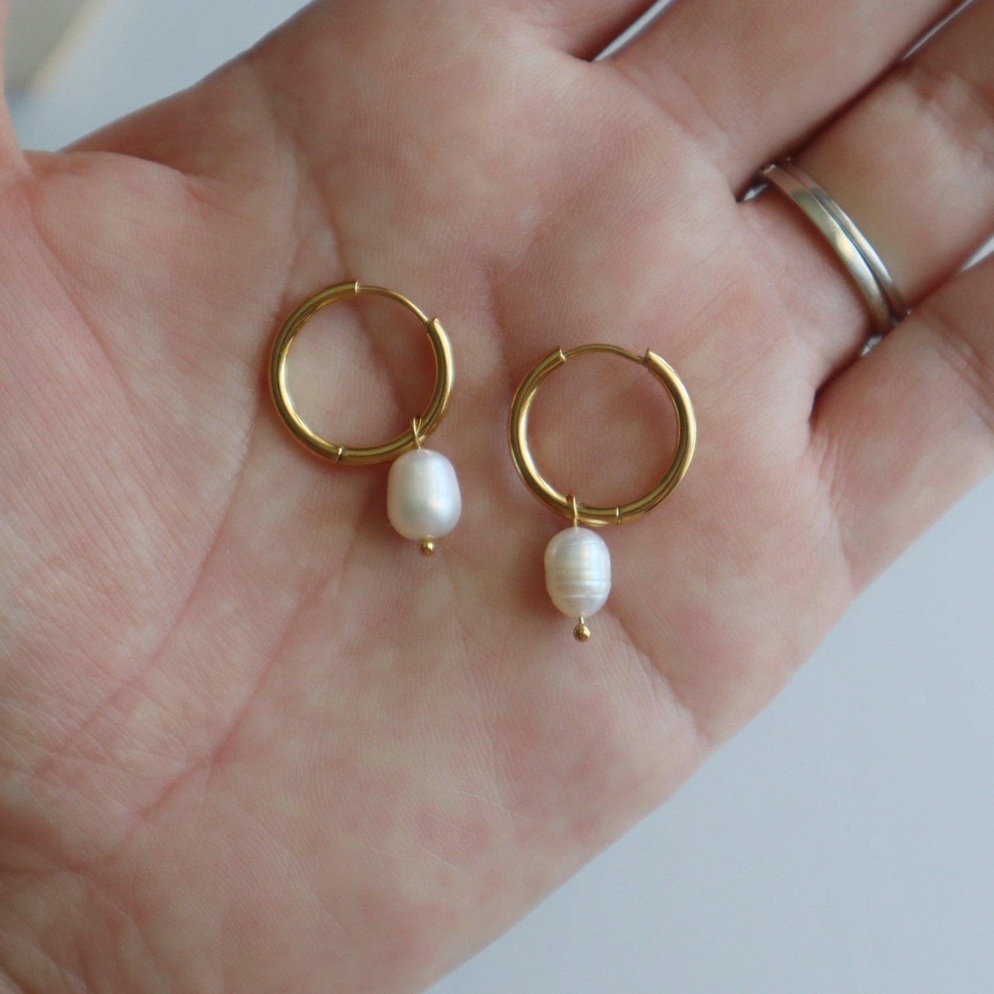 Pearl Hoops - JESSA JEWELRY | GOLD JEWELRY; dainty, affordable gold everyday jewelry. Tarnish free, water-resistant, hypoallergenic. Jewelry for everyday wear
