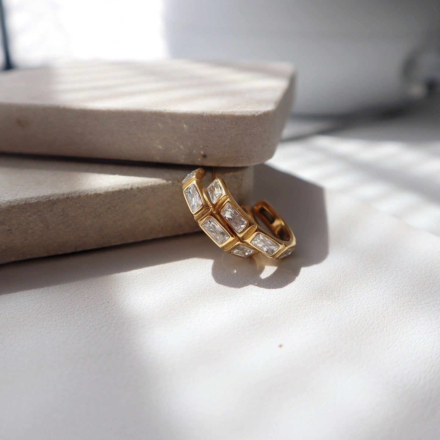 Josephine Hoops | Gold Zircon Hoops - JESSA JEWELRY | GOLD JEWELRY; dainty, affordable gold everyday jewelry. Tarnish free, water-resistant, hypoallergenic. Jewelry for everyday wear