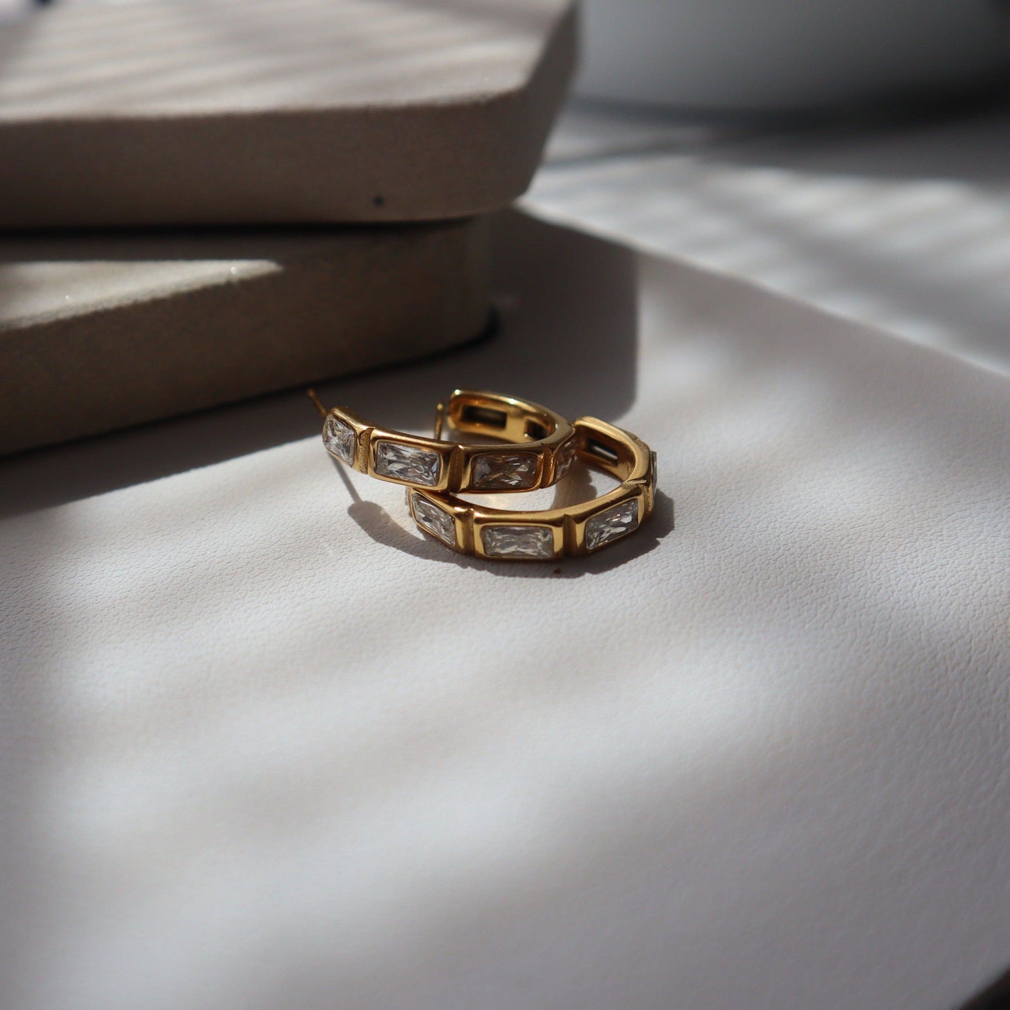 Josephine Hoops | Gold Zircon Hoops - JESSA JEWELRY | GOLD JEWELRY; dainty, affordable gold everyday jewelry. Tarnish free, water-resistant, hypoallergenic. Jewelry for everyday wear