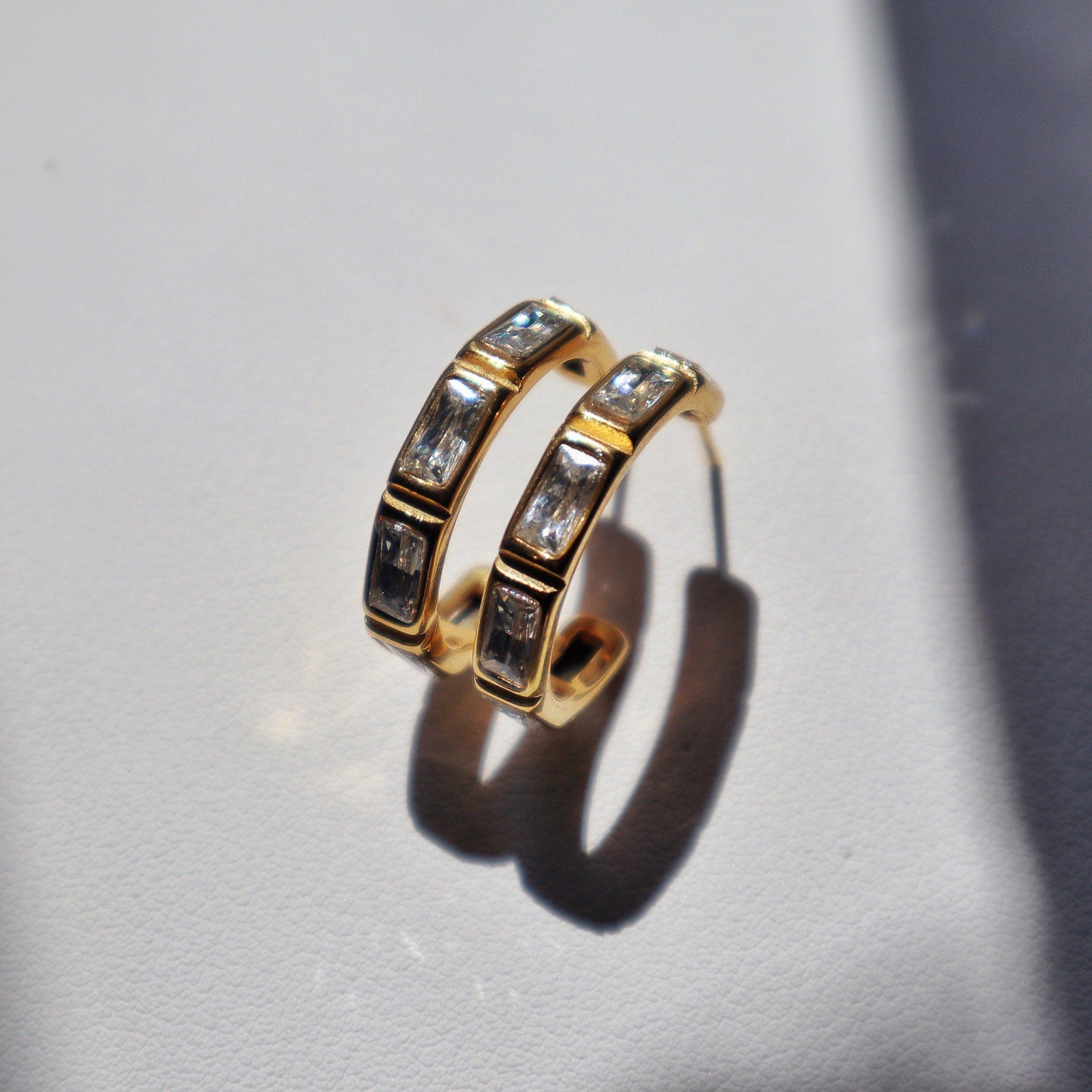 Josephine Hoops | Gold Zircon Hoops - JESSA JEWELRY | GOLD JEWELRY; dainty, affordable gold everyday jewelry. Tarnish free, water-resistant, hypoallergenic. Jewelry for everyday wear
