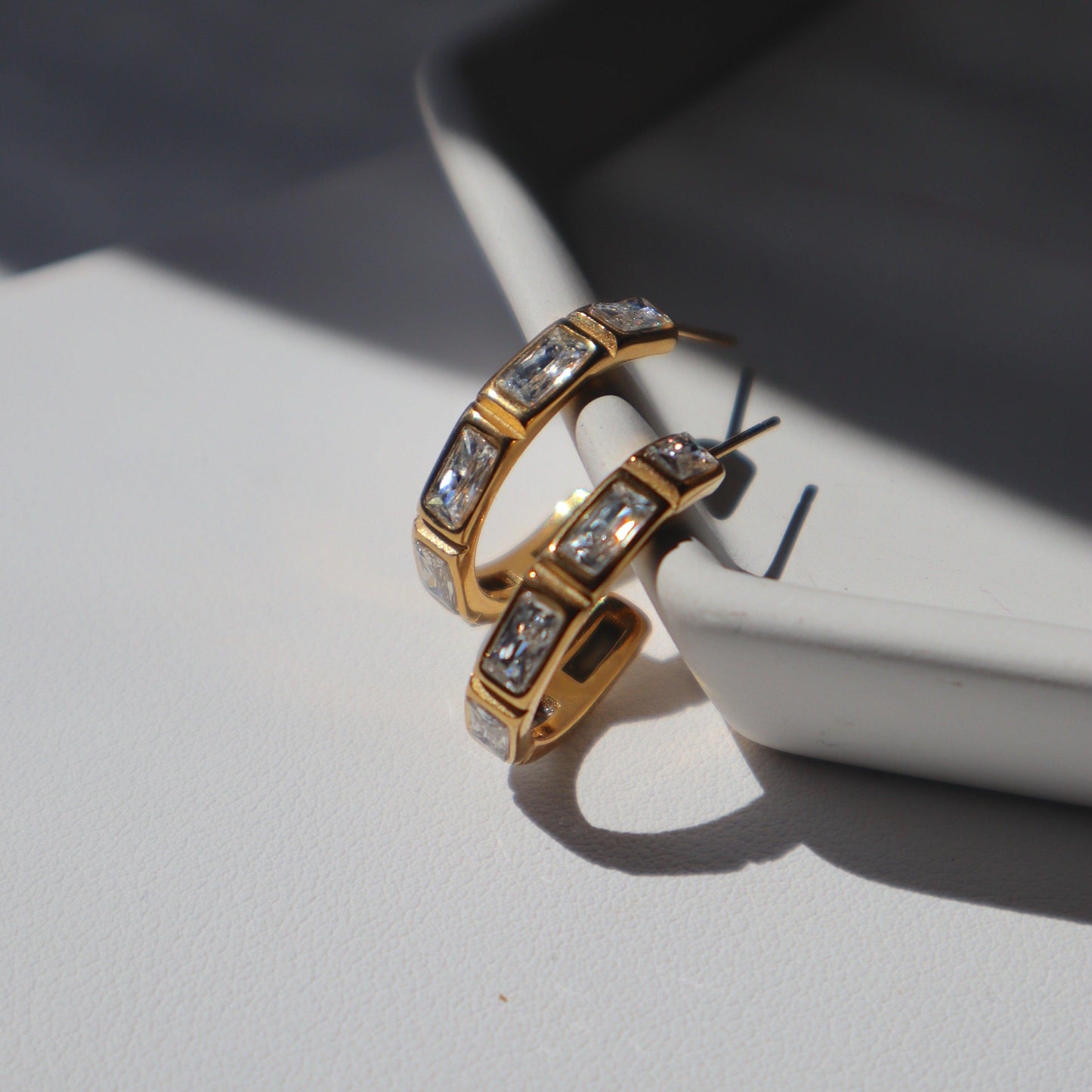Josephine Hoops | Gold Zircon Hoops - JESSA JEWELRY | GOLD JEWELRY; dainty, affordable gold everyday jewelry. Tarnish free, water-resistant, hypoallergenic. Jewelry for everyday wear
