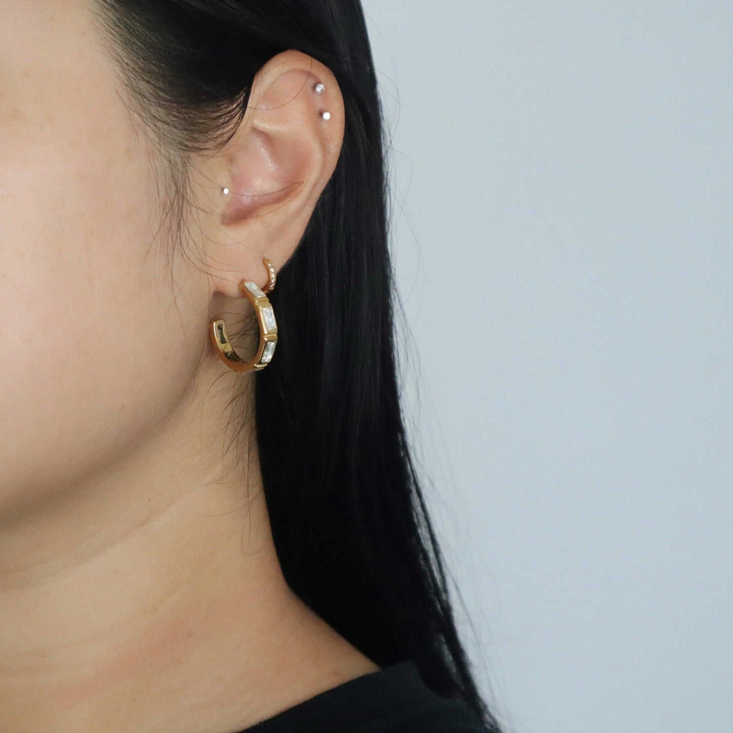 Josephine Hoops | Gold Zircon Hoops - JESSA JEWELRY | GOLD JEWELRY; dainty, affordable gold everyday jewelry. Tarnish free, water-resistant, hypoallergenic. Jewelry for everyday wear