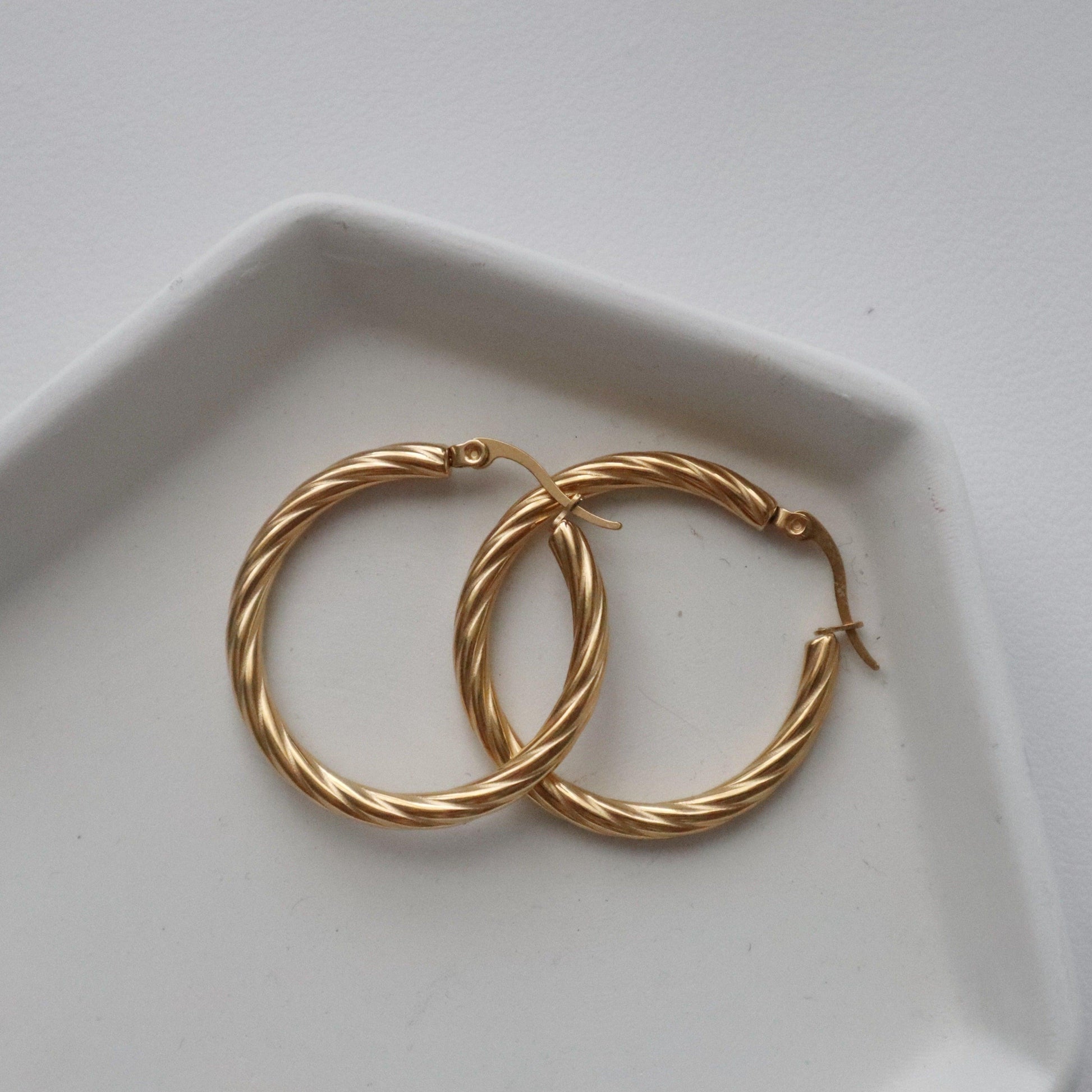 Twisted Hoops - JESSA JEWELRY | GOLD JEWELRY; dainty, affordable gold everyday jewelry. Tarnish free, water-resistant, hypoallergenic. Jewelry for everyday wear