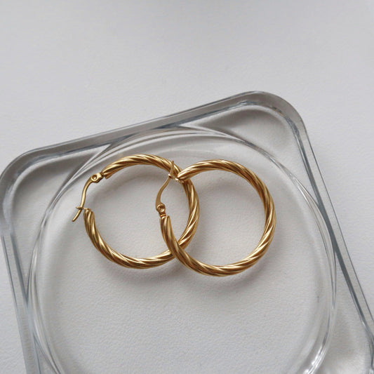 Twisted Hoops - JESSA JEWELRY | GOLD JEWELRY; dainty, affordable gold everyday jewelry. Tarnish free, water-resistant, hypoallergenic. Jewelry for everyday wear