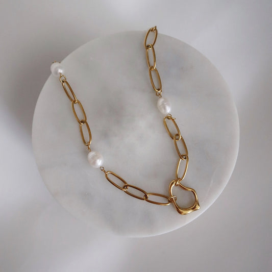 Ayla Pearl Paperclip Necklace | Pearl Accent Necklace