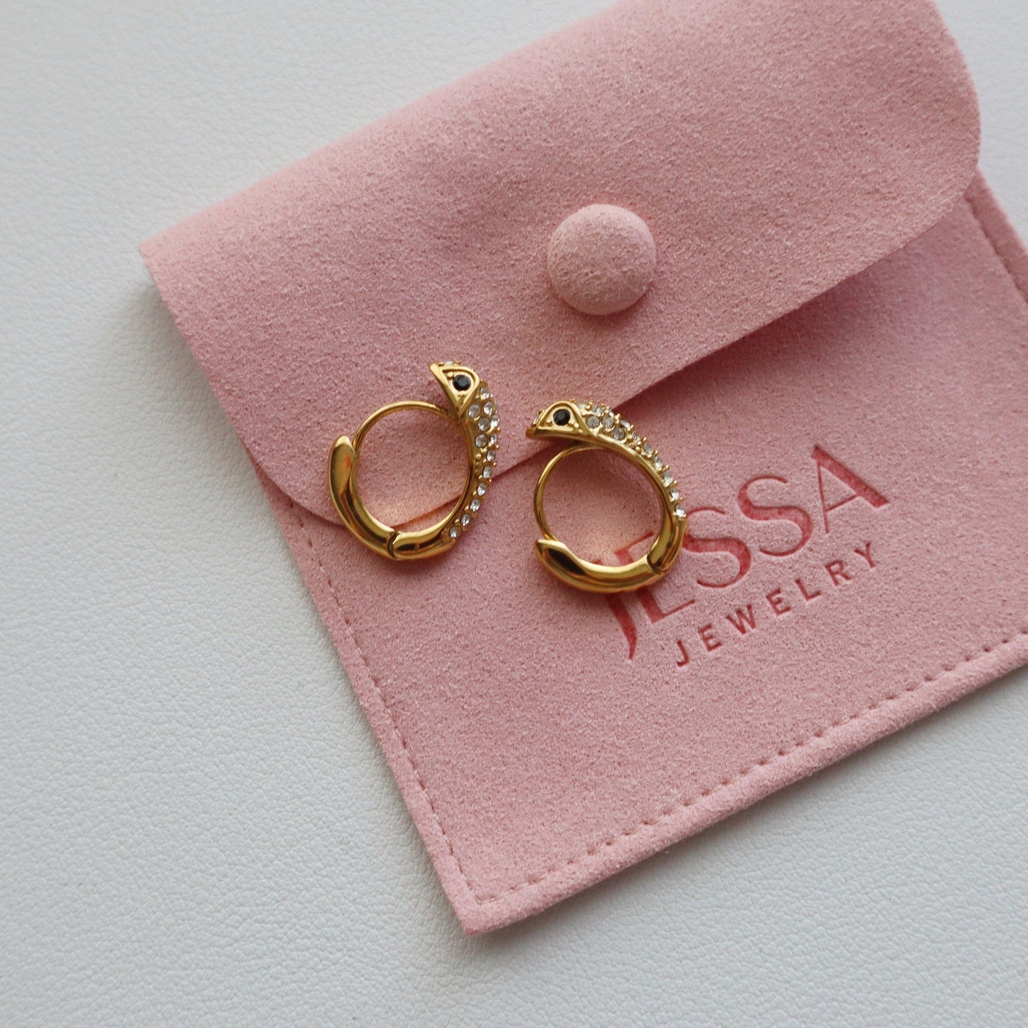 CZ Snake Hoops - JESSA JEWELRY | GOLD JEWELRY; dainty, affordable gold everyday jewelry. Tarnish free, water-resistant, hypoallergenic. Jewelry for everyday wear