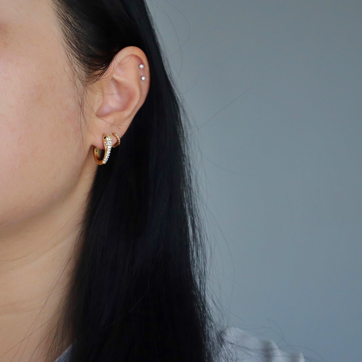 CZ Snake Hoops - JESSA JEWELRY | GOLD JEWELRY; dainty, affordable gold everyday jewelry. Tarnish free, water-resistant, hypoallergenic. Jewelry for everyday wear