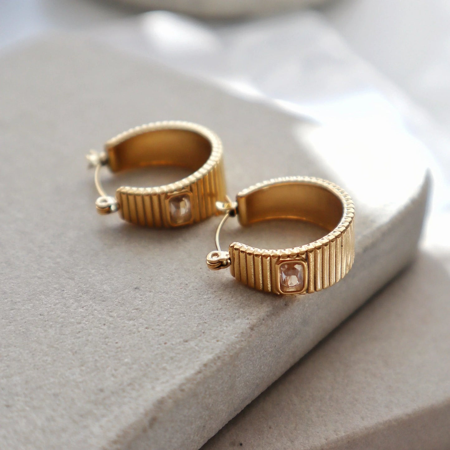 Stella Hoops | Chunky Gold Hoops - JESSA JEWELRY | GOLD JEWELRY; dainty, affordable gold everyday jewelry. Tarnish free, water-resistant, hypoallergenic. Jewelry for everyday wear