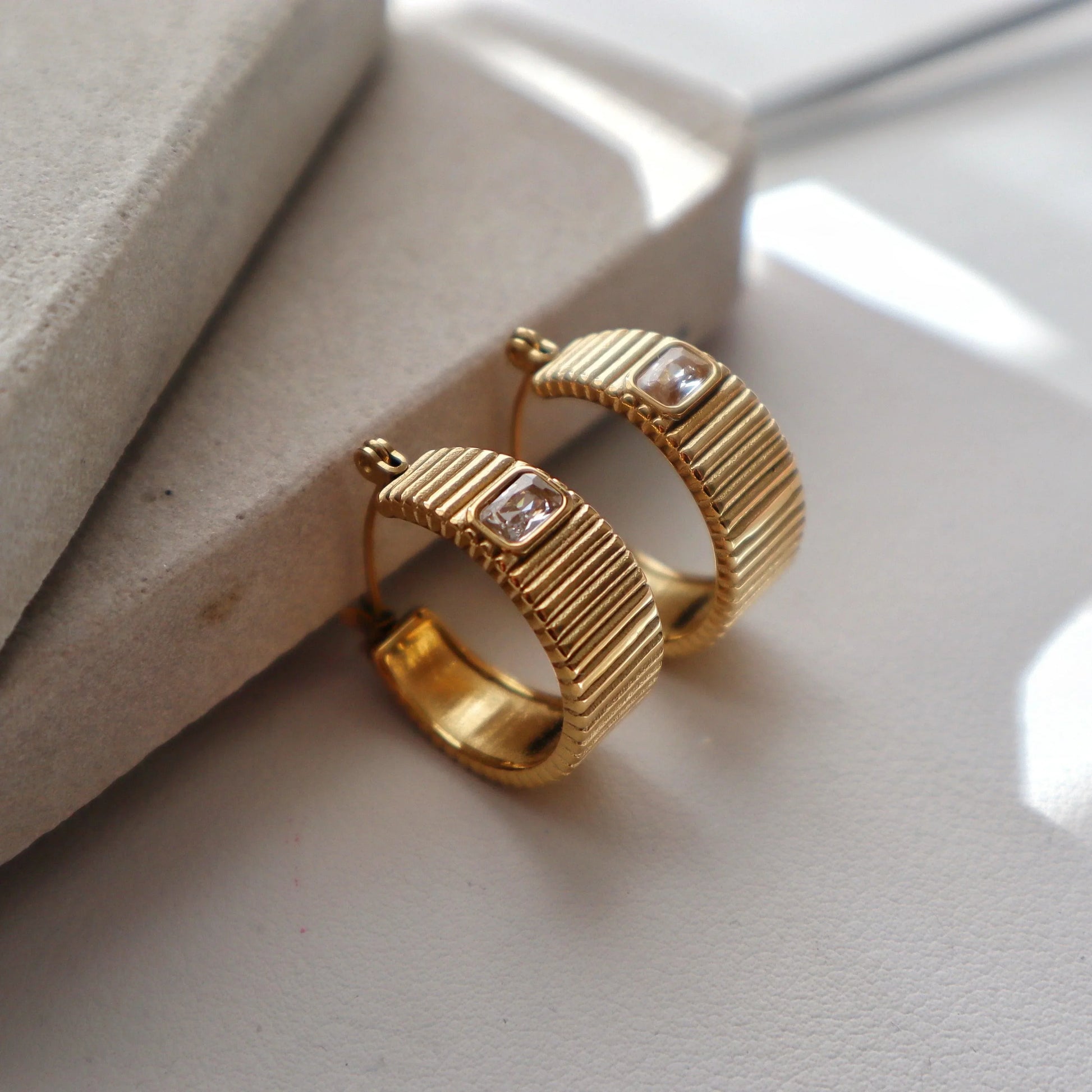 Stella Hoops | Chunky Gold Hoops - JESSA JEWELRY | GOLD JEWELRY; dainty, affordable gold everyday jewelry. Tarnish free, water-resistant, hypoallergenic. Jewelry for everyday wear