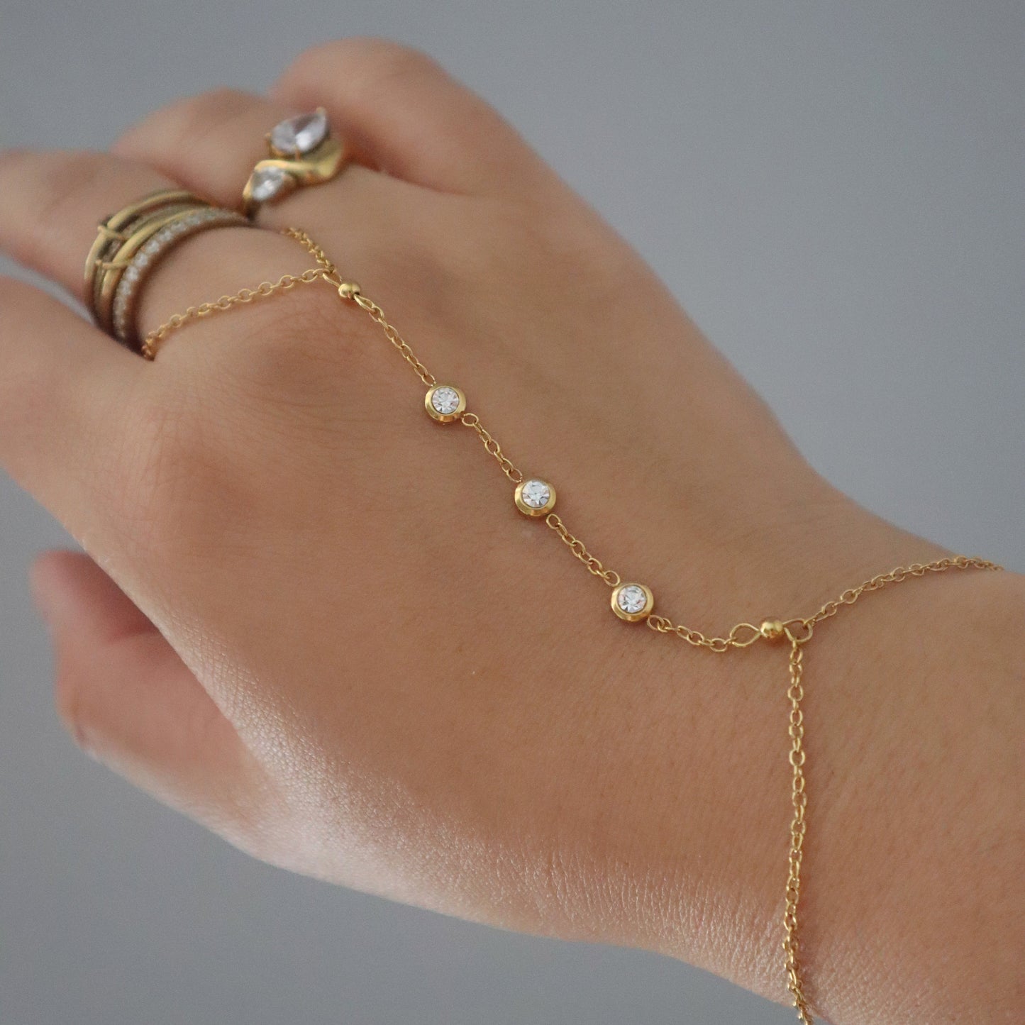 CZ Hand Chain Bracelet | Dainty Ring and Bracelet Chain