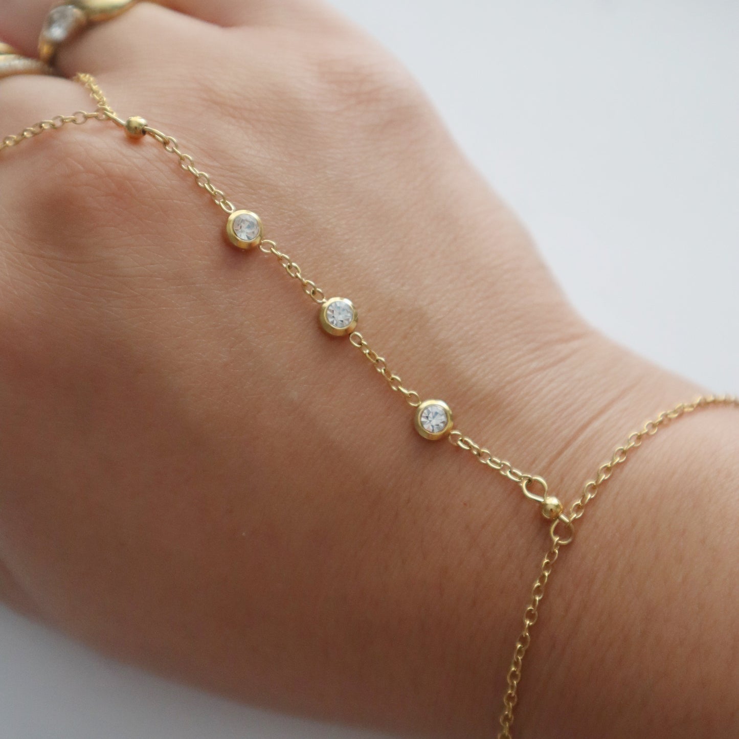 CZ Hand Chain Bracelet | Dainty Ring and Bracelet Chain