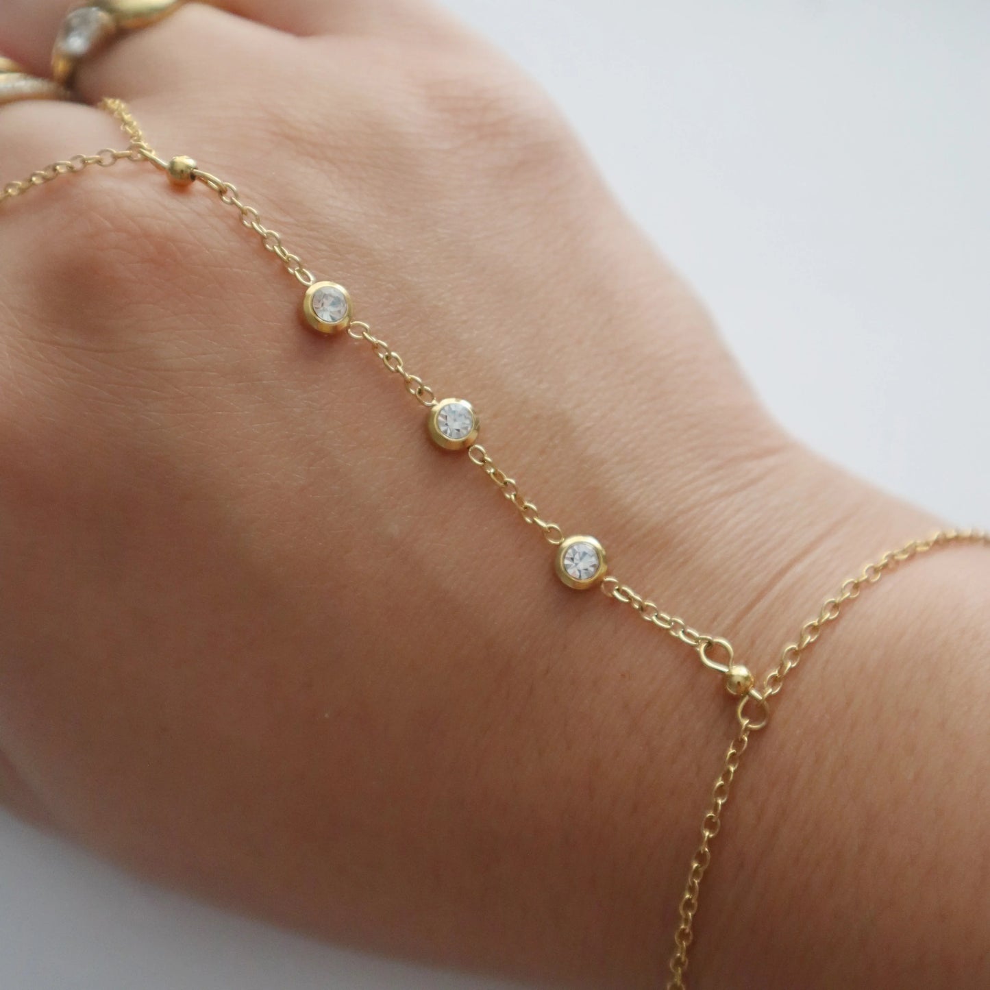 CZ Hand Chain Bracelet | Dainty Ring and Bracelet Chain