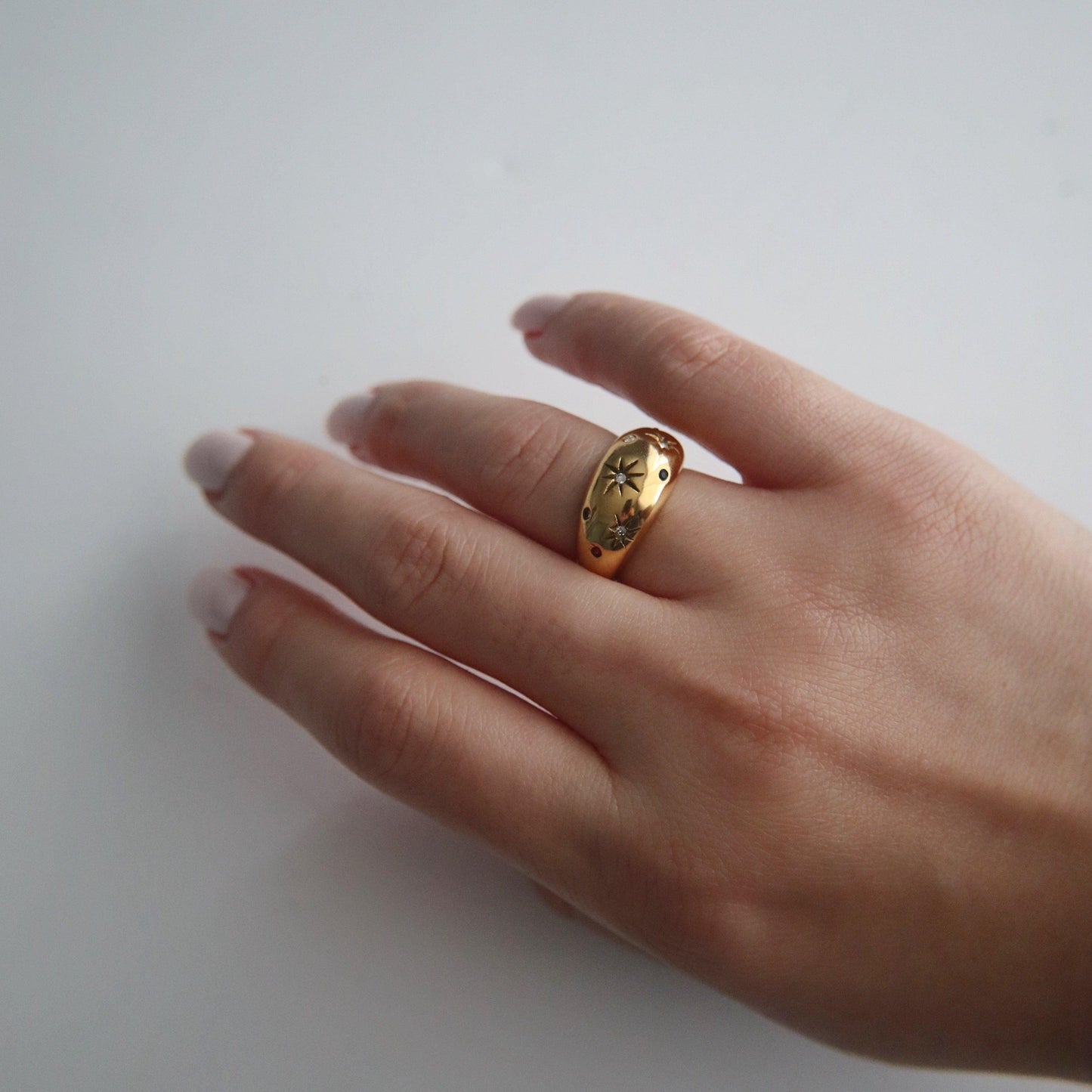 Star Dome Ring - JESSA JEWELRY | GOLD JEWELRY; dainty, affordable gold everyday jewelry. Tarnish free, water-resistant, hypoallergenic. Jewelry for everyday wear