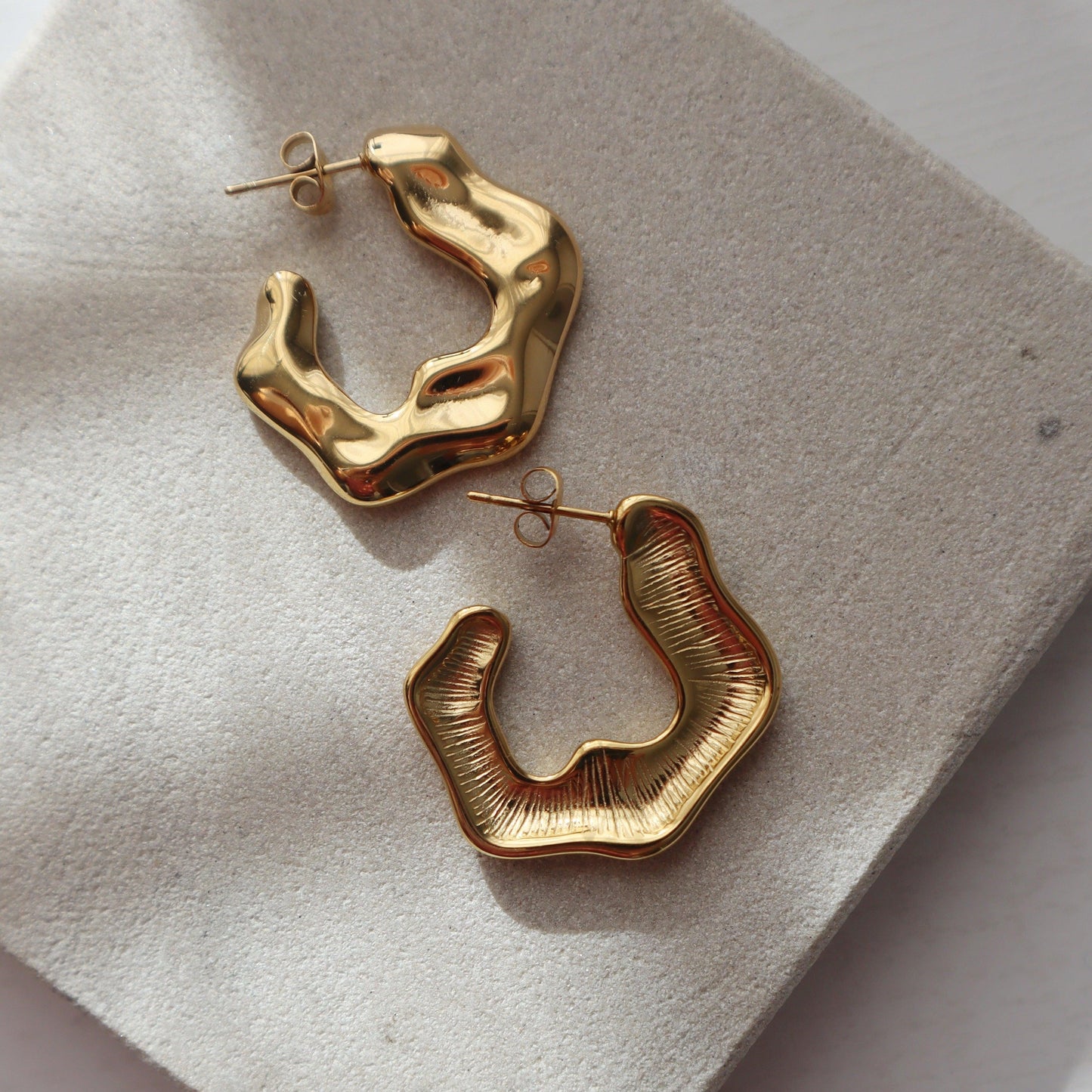 River Hoops | Statement Gold Hoops - JESSA JEWELRY | GOLD JEWELRY; dainty, affordable gold everyday jewelry. Tarnish free, water-resistant, hypoallergenic. Jewelry for everyday wear
