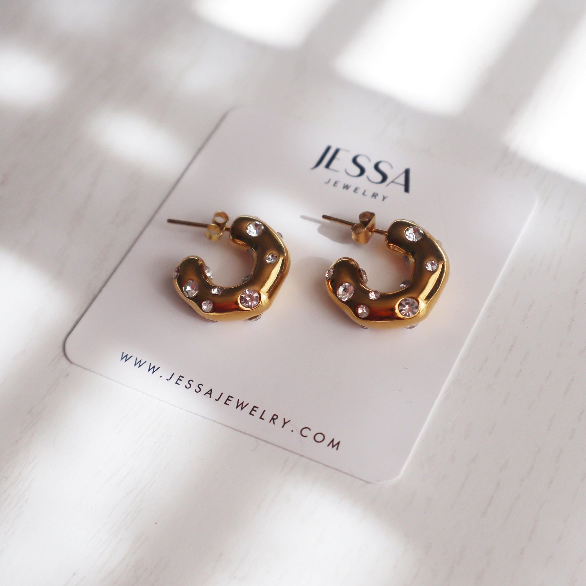 Dazzle Hoops | CZ Chunky Hoops - JESSA JEWELRY | GOLD JEWELRY; dainty, affordable gold everyday jewelry. Tarnish free, water-resistant, hypoallergenic. Jewelry for everyday wear