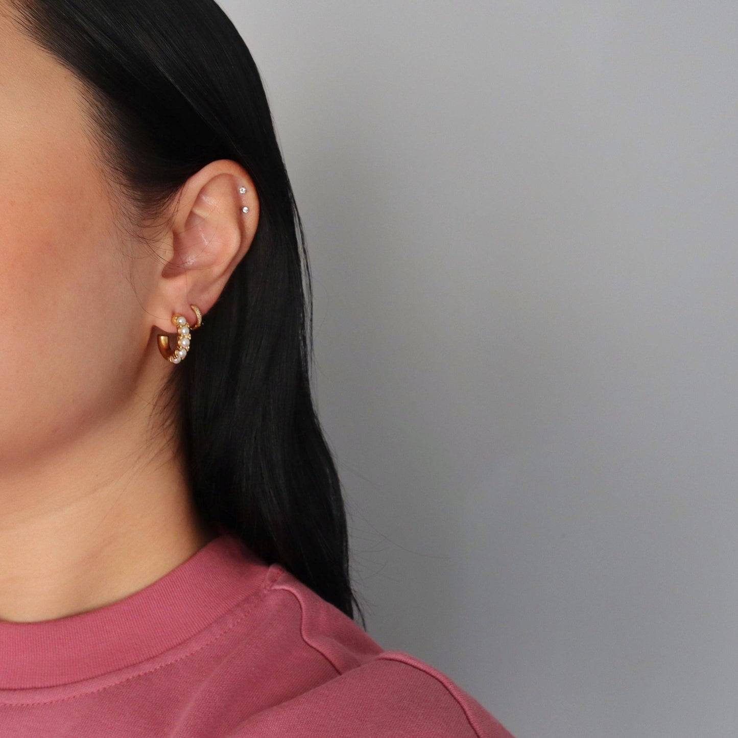 Nori Hoops | Pearl Hoop Earrings - JESSA JEWELRY | GOLD JEWELRY; dainty, affordable gold everyday jewelry. Tarnish free, water-resistant, hypoallergenic. Jewelry for everyday wear