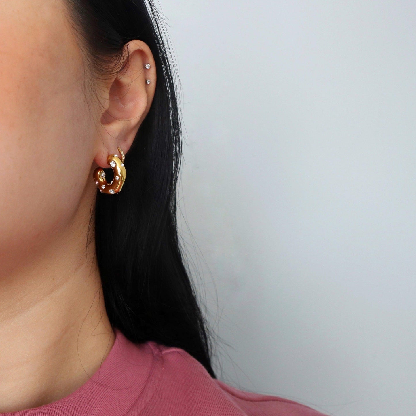 Dazzle Hoops | CZ Chunky Hoops - JESSA JEWELRY | GOLD JEWELRY; dainty, affordable gold everyday jewelry. Tarnish free, water-resistant, hypoallergenic. Jewelry for everyday wear