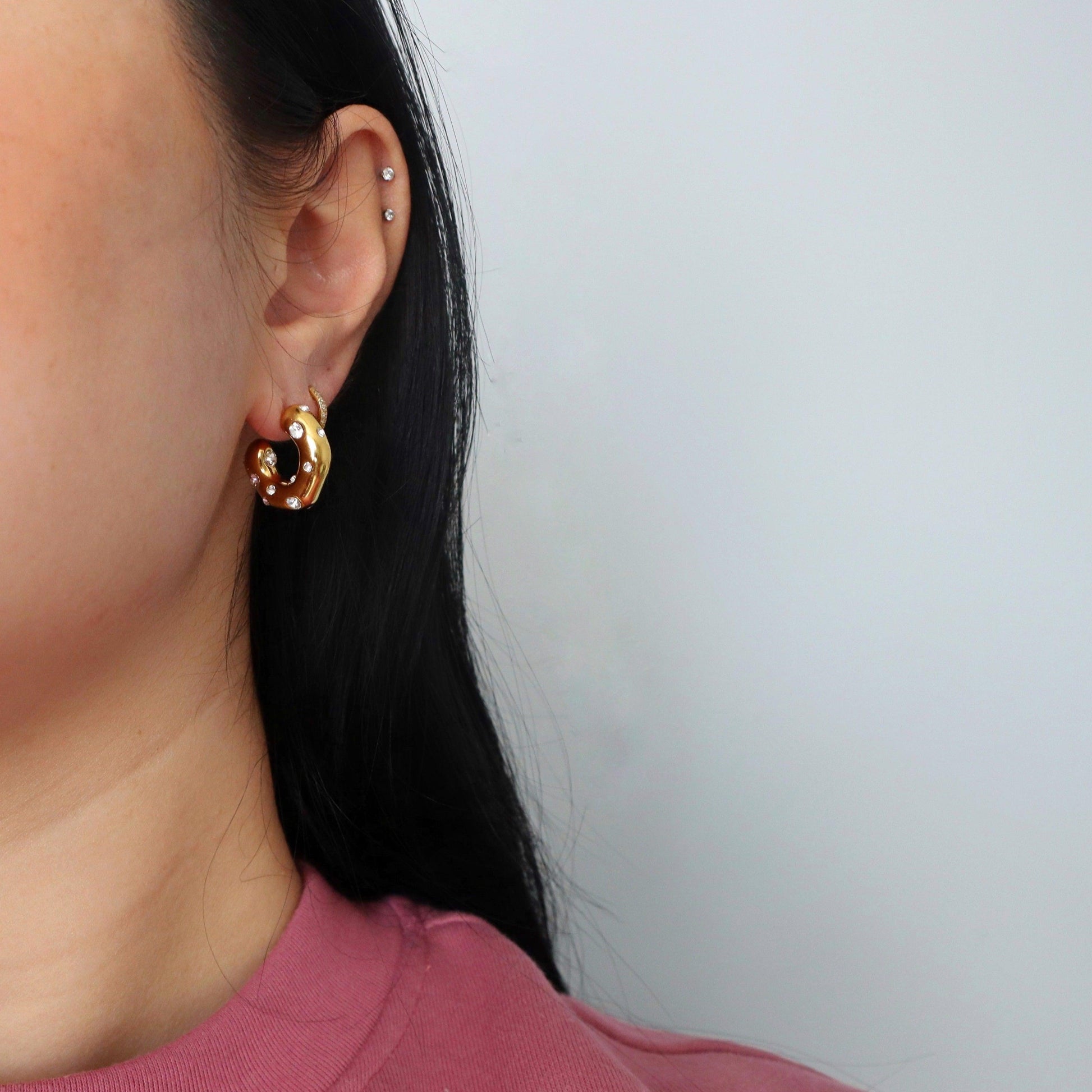 Dazzle Hoops | CZ Chunky Hoops - JESSA JEWELRY | GOLD JEWELRY; dainty, affordable gold everyday jewelry. Tarnish free, water-resistant, hypoallergenic. Jewelry for everyday wear