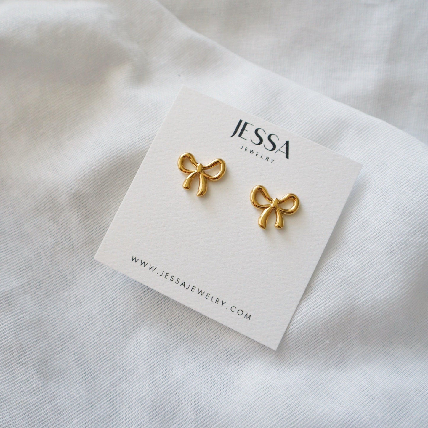 Bow Stud Earrings - JESSA JEWELRY | GOLD JEWELRY; dainty, affordable gold everyday jewelry. Tarnish free, water-resistant, hypoallergenic. Jewelry for everyday wear