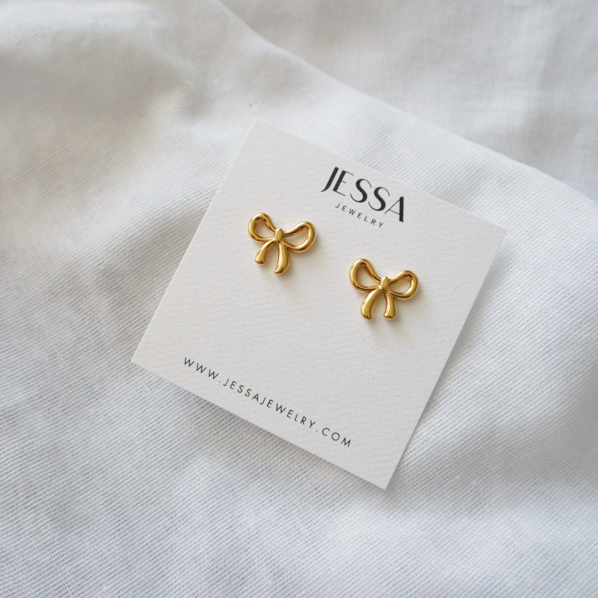 Bow Stud Earrings - JESSA JEWELRY | GOLD JEWELRY; dainty, affordable gold everyday jewelry. Tarnish free, water-resistant, hypoallergenic. Jewelry for everyday wear