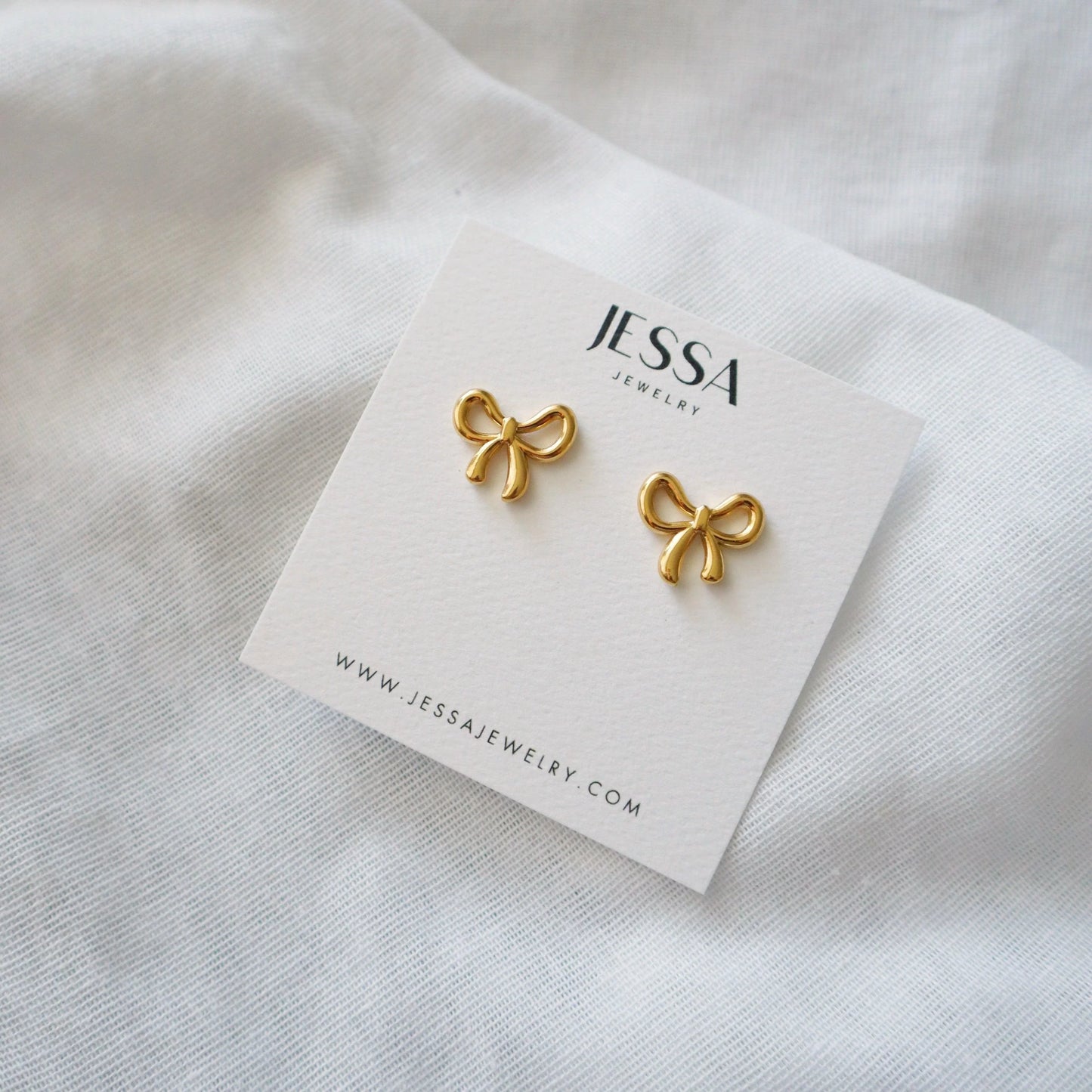 Bow Stud Earrings - JESSA JEWELRY | GOLD JEWELRY; dainty, affordable gold everyday jewelry. Tarnish free, water-resistant, hypoallergenic. Jewelry for everyday wear