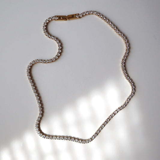 CZ Tennis Necklace - JESSA JEWELRY | GOLD JEWELRY; dainty, affordable gold everyday jewelry. Tarnish free, water-resistant, hypoallergenic. Jewelry for everyday wear