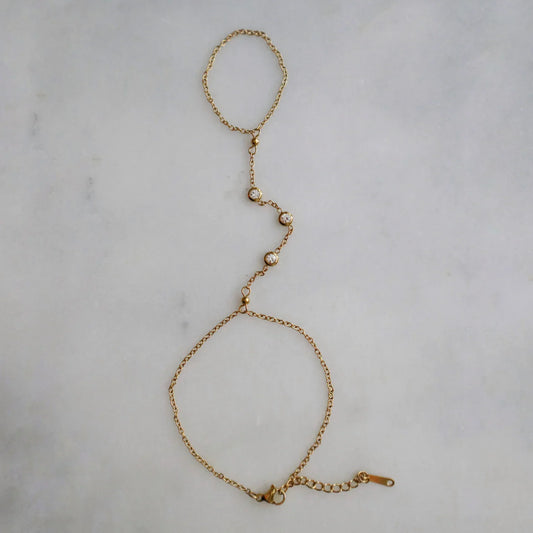 CZ Hand Chain Bracelet | Dainty Ring and Bracelet Chain