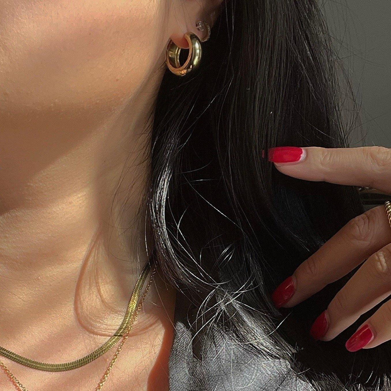 Caia Chunky Hoops - JESSA JEWELRY | GOLD JEWELRY; dainty, affordable gold everyday jewelry. Tarnish free, water-resistant, hypoallergenic. Jewelry for everyday wear