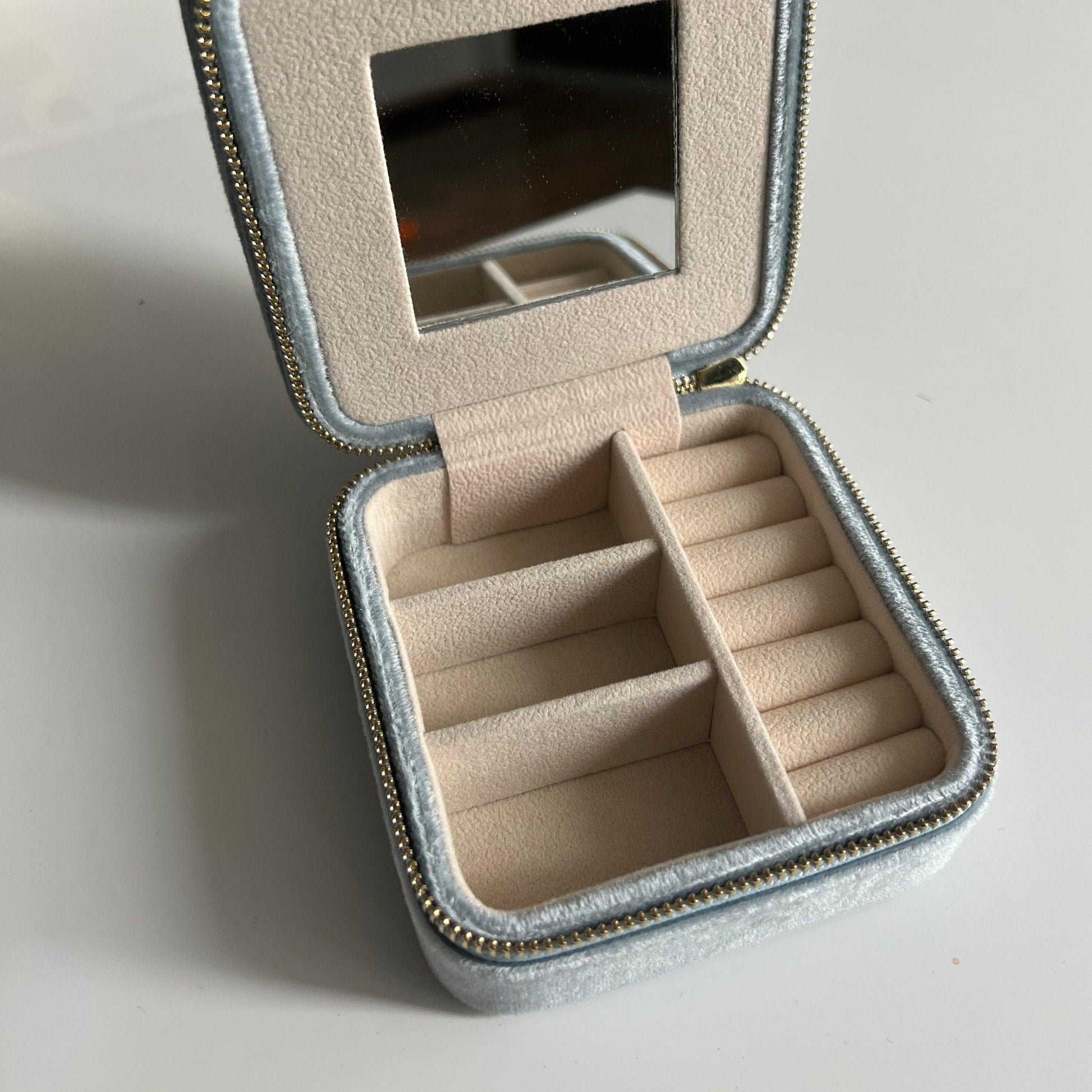 Travel Velvet Jewelry Case - Sky Blue - JESSA JEWELRY | GOLD JEWELRY; dainty, affordable gold everyday jewelry. Tarnish free, water-resistant, hypoallergenic. Jewelry for everyday wear