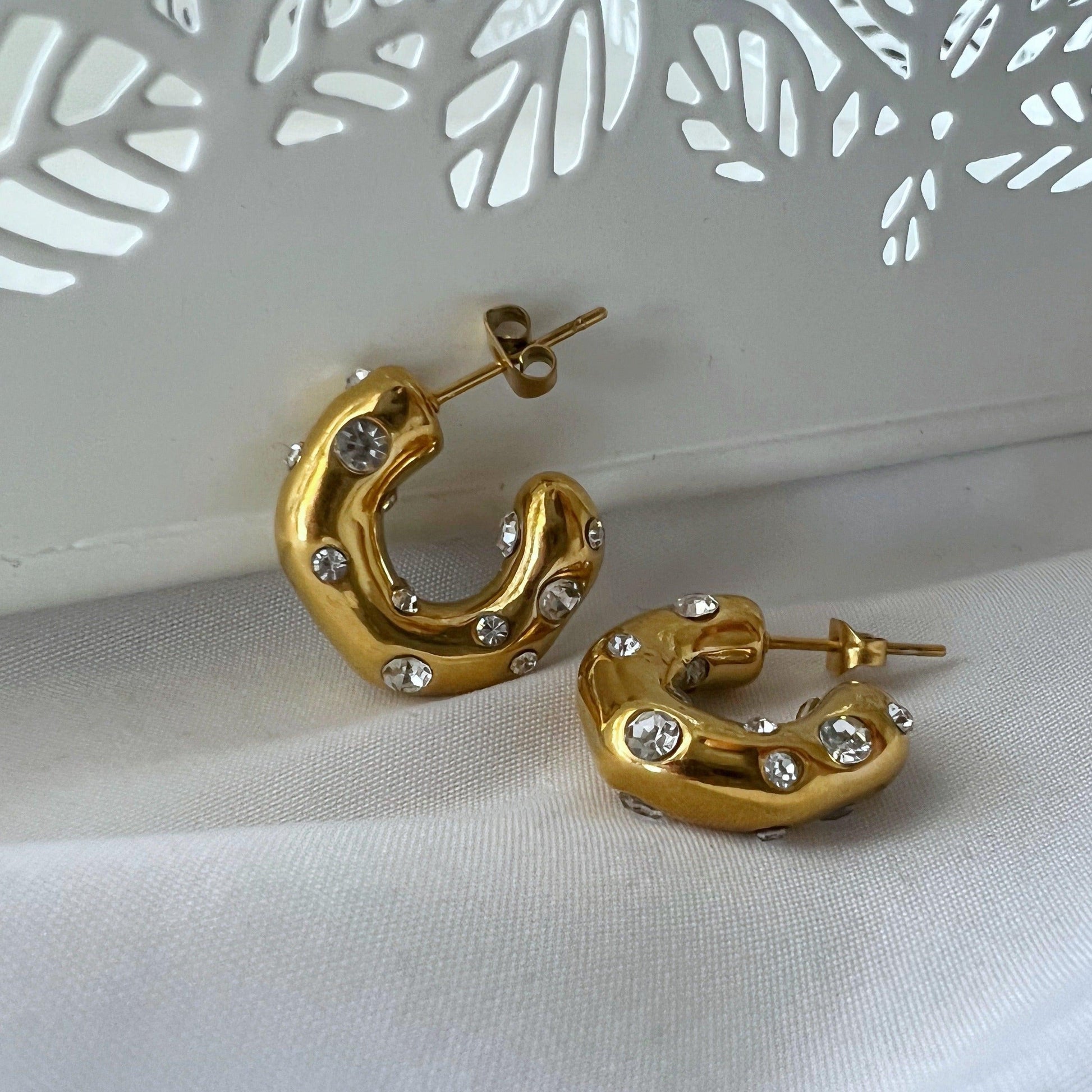 Dazzle Hoops | CZ Chunky Hoops - JESSA JEWELRY | GOLD JEWELRY; dainty, affordable gold everyday jewelry. Tarnish free, water-resistant, hypoallergenic. Jewelry for everyday wear