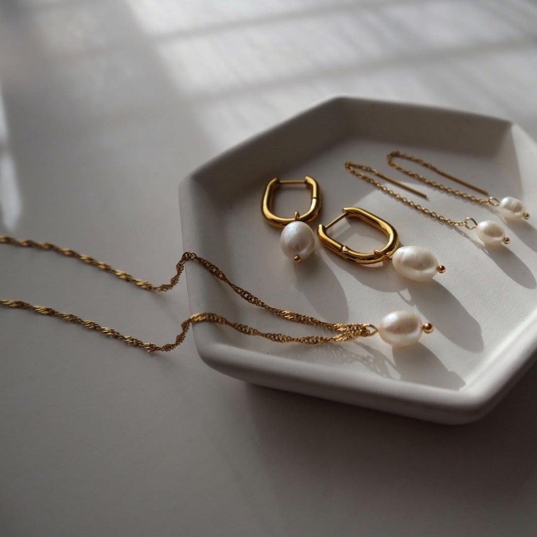 Pearl Drop Necklace - JESSA JEWELRY | GOLD JEWELRY; dainty, affordable gold everyday jewelry. Tarnish free, water-resistant, hypoallergenic. Jewelry for everyday wear