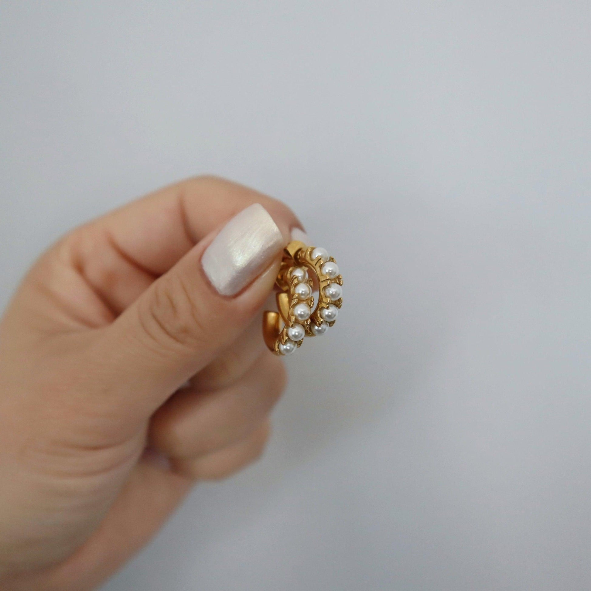 Nori Hoops | Pearl Hoop Earrings - JESSA JEWELRY | GOLD JEWELRY; dainty, affordable gold everyday jewelry. Tarnish free, water-resistant, hypoallergenic. Jewelry for everyday wear