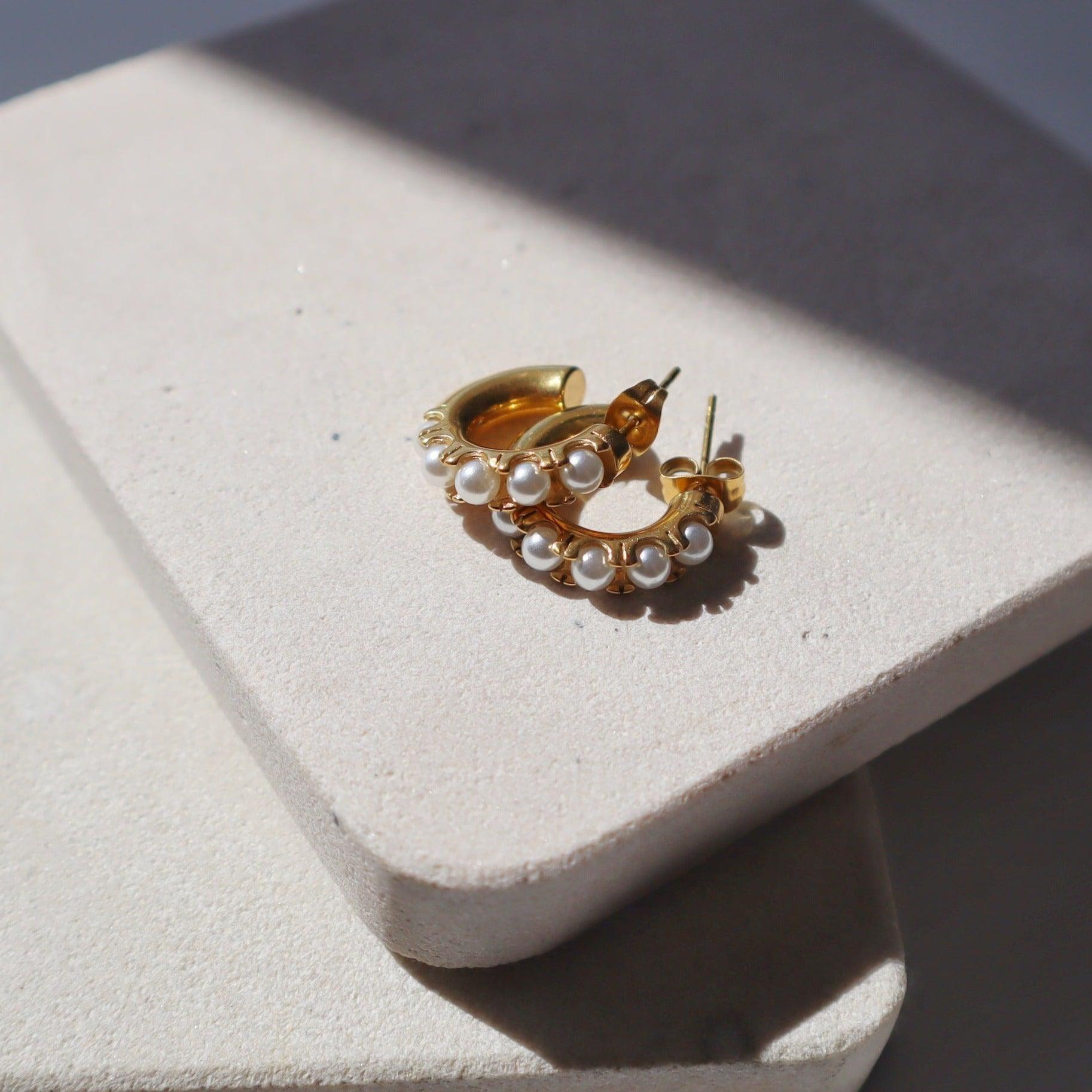 Nori Hoops | Pearl Hoop Earrings - JESSA JEWELRY | GOLD JEWELRY; dainty, affordable gold everyday jewelry. Tarnish free, water-resistant, hypoallergenic. Jewelry for everyday wear