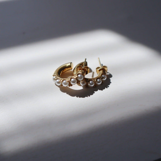 Nori Hoops | Pearl Hoop Earrings - JESSA JEWELRY | GOLD JEWELRY; dainty, affordable gold everyday jewelry. Tarnish free, water-resistant, hypoallergenic. Jewelry for everyday wear