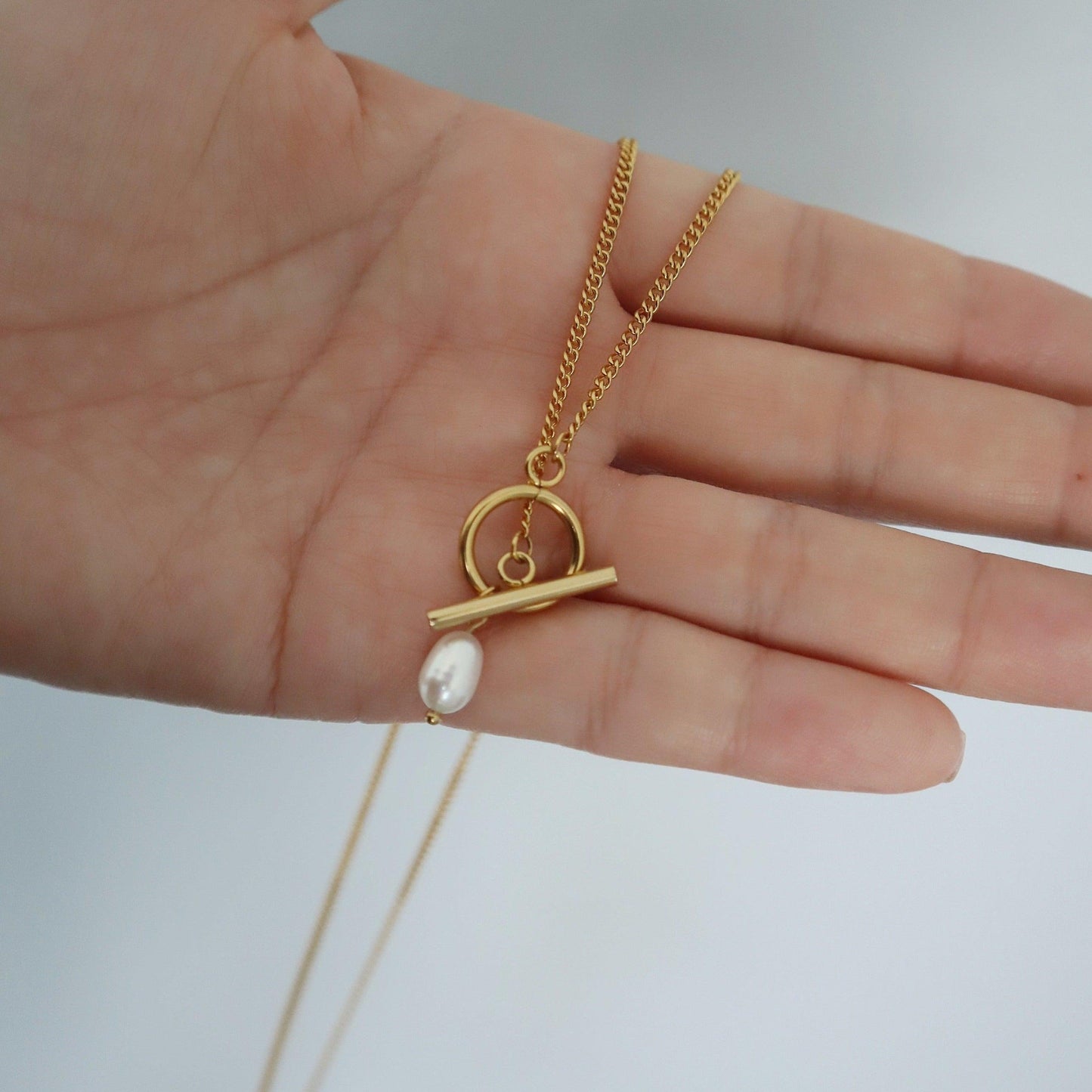 Pearl Toggle Necklace - JESSA JEWELRY | GOLD JEWELRY; dainty, affordable gold everyday jewelry. Tarnish free, water-resistant, hypoallergenic. Jewelry for everyday wear