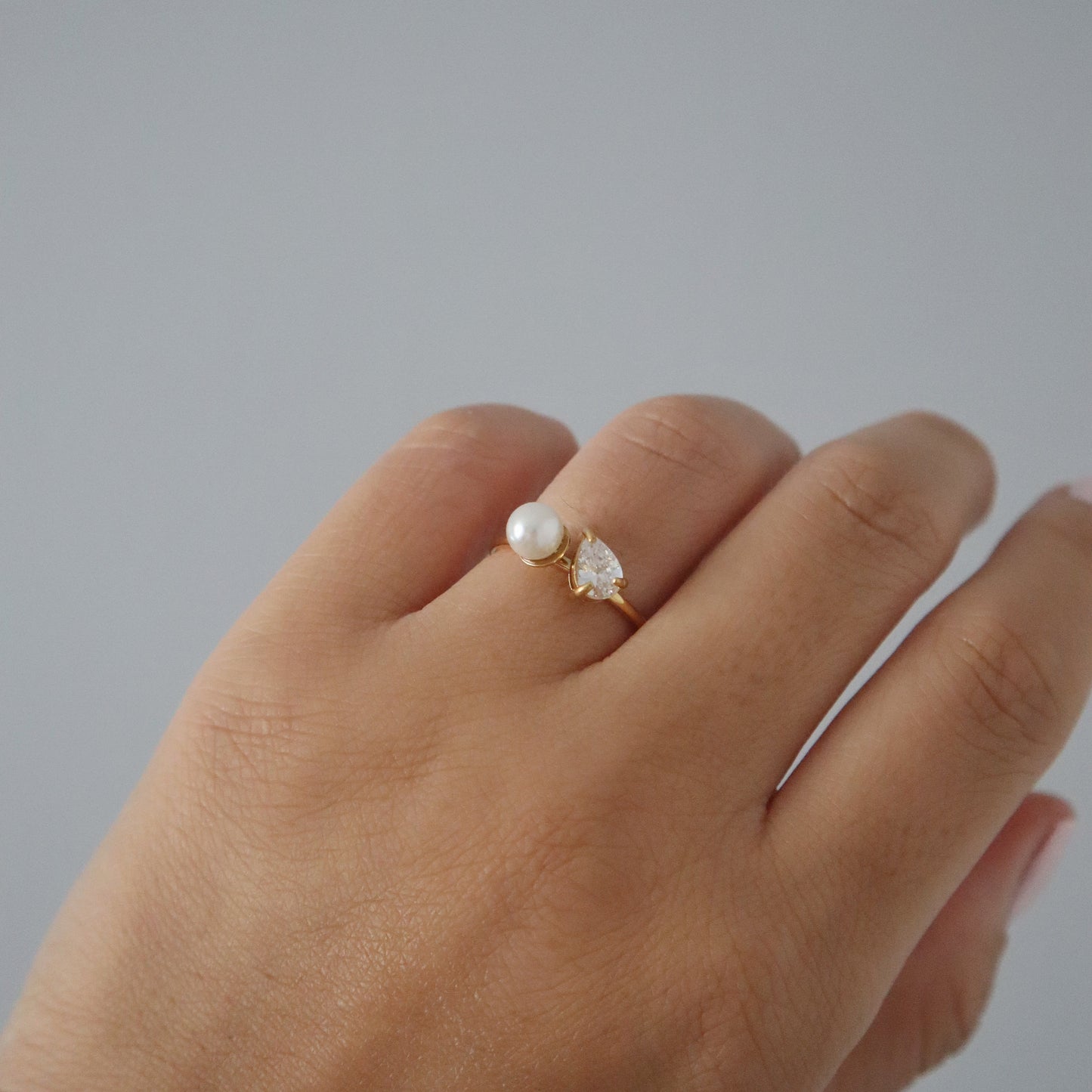 Pearl and Teardrop Duo Ring
