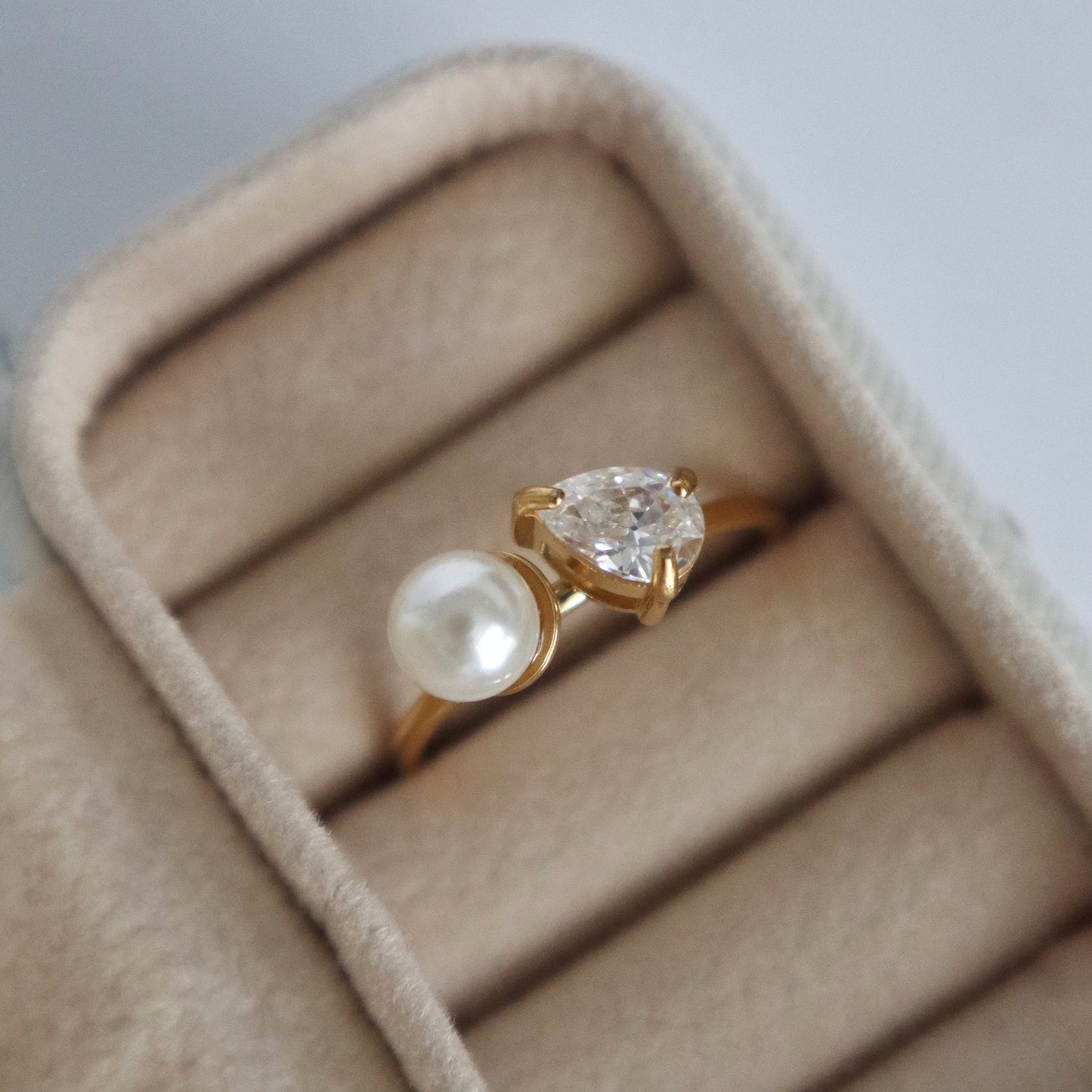 Pearl and Teardrop Duo Ring