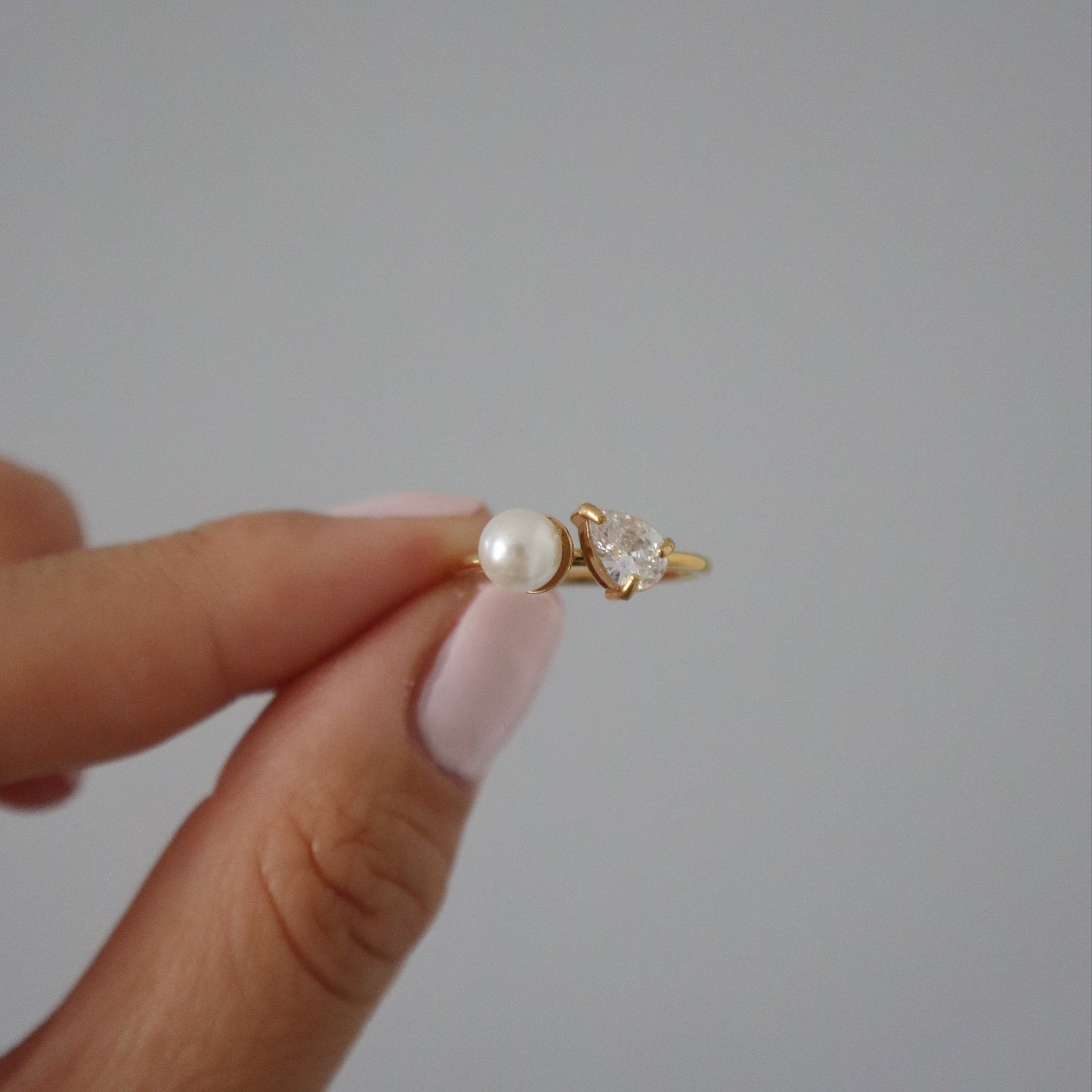 Pearl and Teardrop Duo Ring