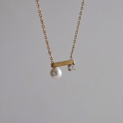 Pearl and CZ Bar Necklace | Dainty Everyday Necklace