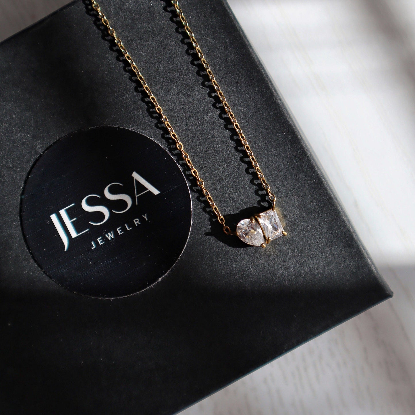 Dainty Toi et Moi Necklace | Pendant Necklace - JESSA JEWELRY | GOLD JEWELRY; dainty, affordable gold everyday jewelry. Tarnish free, water-resistant, hypoallergenic. Jewelry for everyday wear