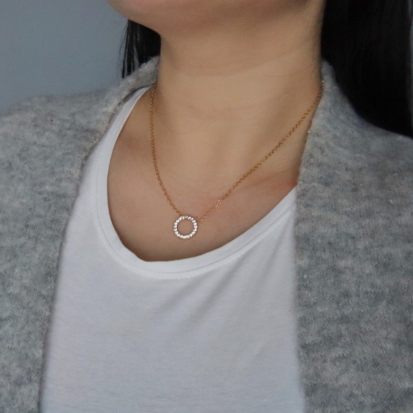 Studded Circle Necklace - JESSA JEWELRY | GOLD JEWELRY; dainty, affordable gold everyday jewelry. Tarnish free, water-resistant, hypoallergenic. Jewelry for everyday wear