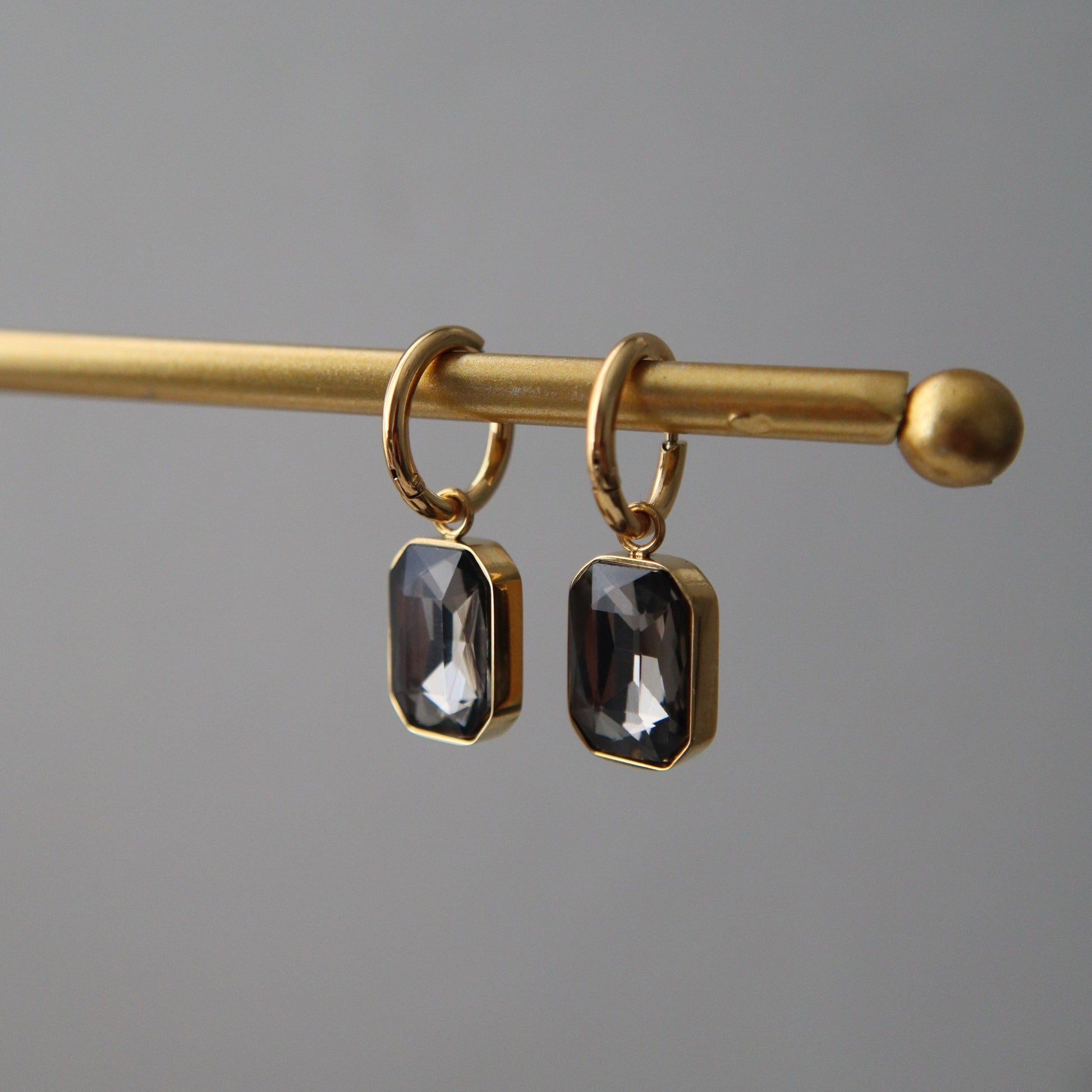 Naomi Hoops - Gray | Zircon Drop Hoops - JESSA JEWELRY | GOLD JEWELRY; dainty, affordable gold everyday jewelry. Tarnish free, water-resistant, hypoallergenic. Jewelry for everyday wear