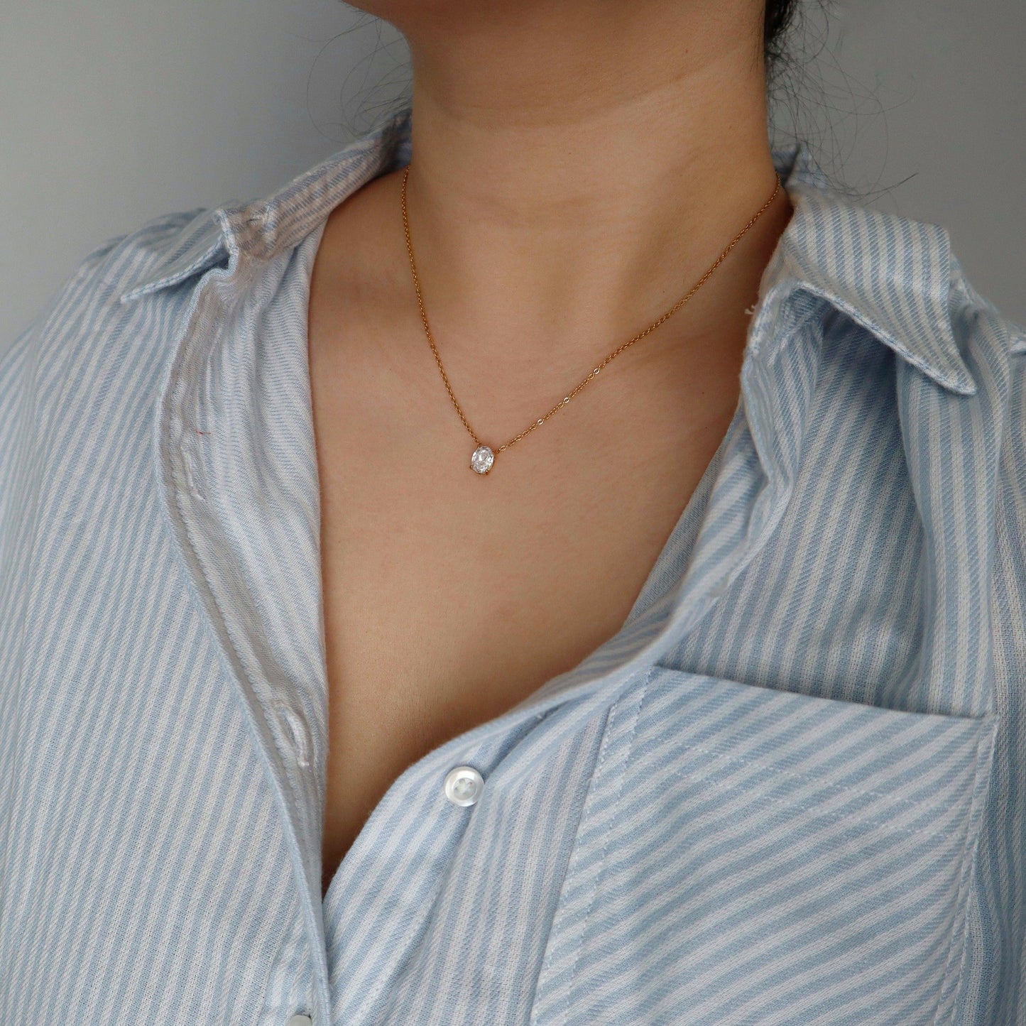 Oval Solitaire Necklace - JESSA JEWELRY | GOLD JEWELRY; dainty, affordable gold everyday jewelry. Tarnish free, water-resistant, hypoallergenic. Jewelry for everyday wear
