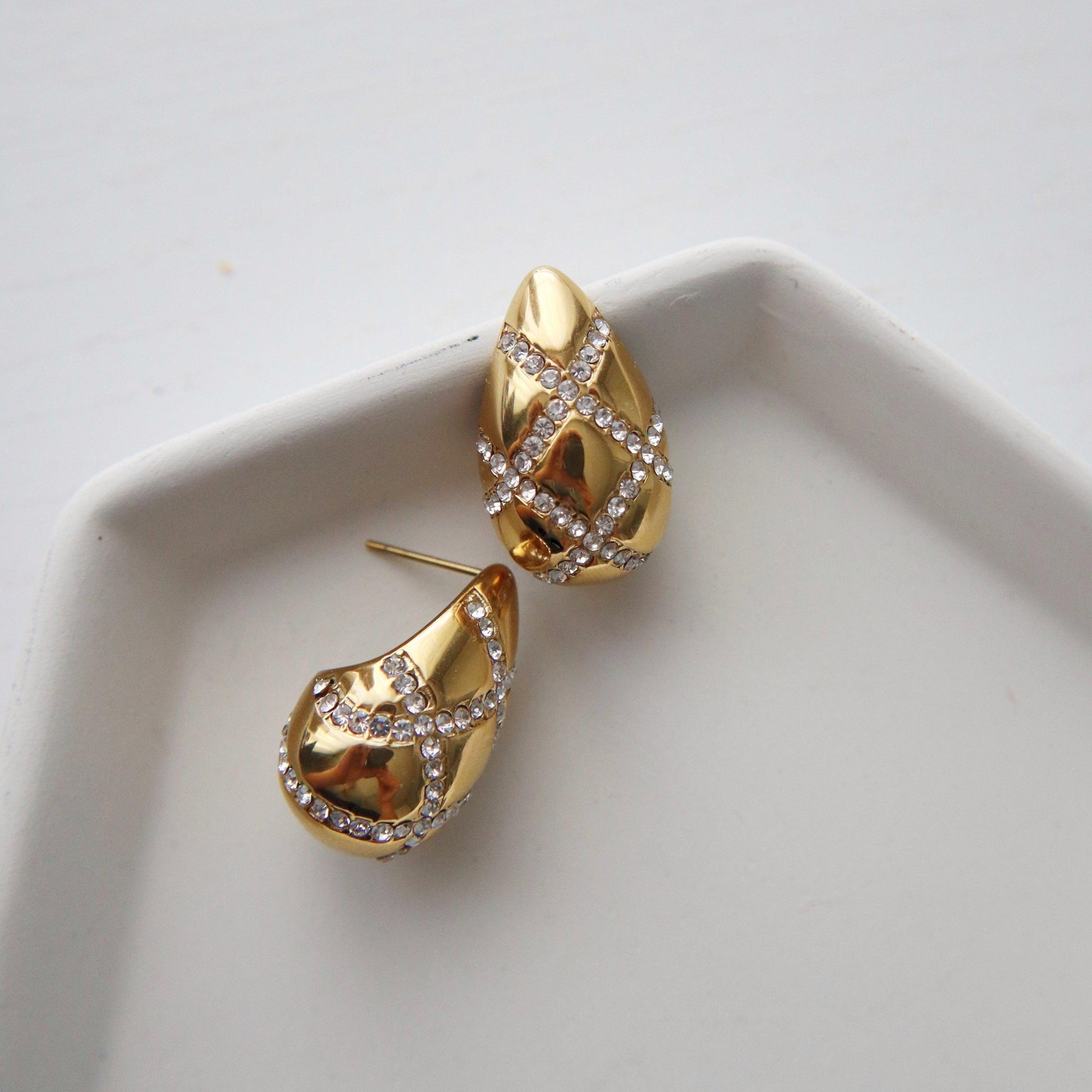 Pave Drop Earrings | Statement Earrings - JESSA JEWELRY | GOLD JEWELRY; dainty, affordable gold everyday jewelry. Tarnish free, water-resistant, hypoallergenic. Jewelry for everyday wear