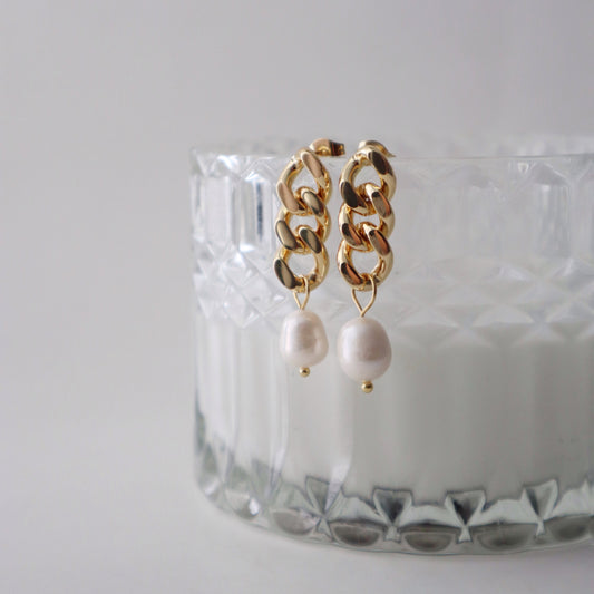 Pearl Chain Drop Earrings
