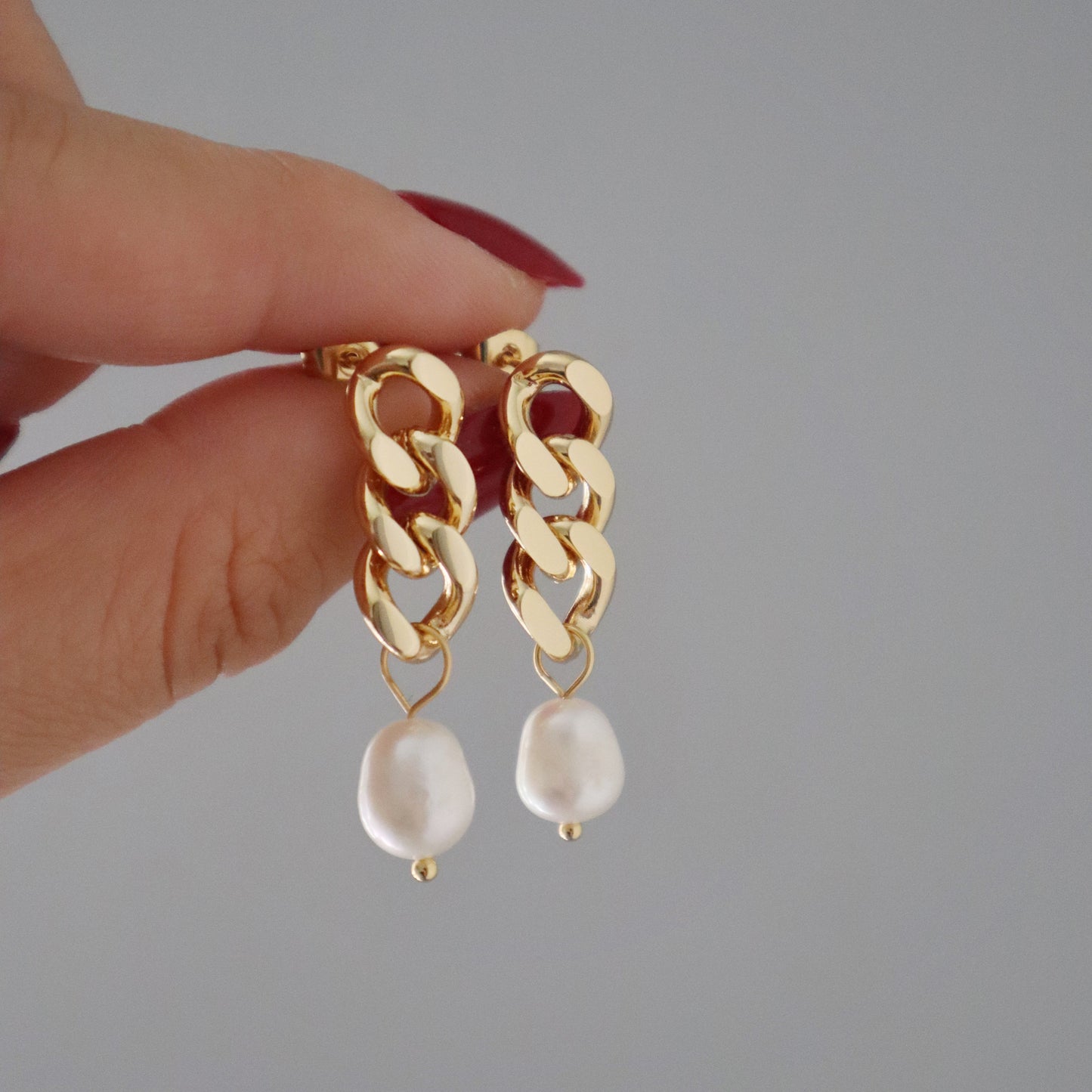Pearl Chain Drop Earrings