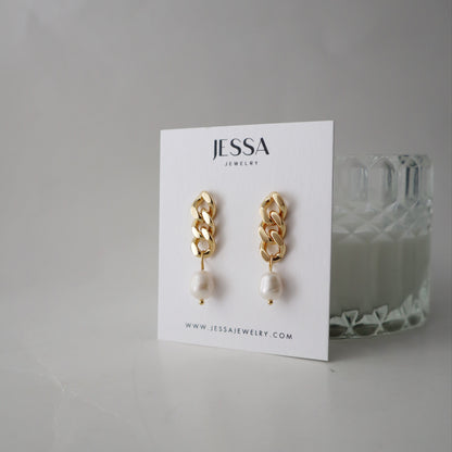 Pearl Chain Drop Earrings