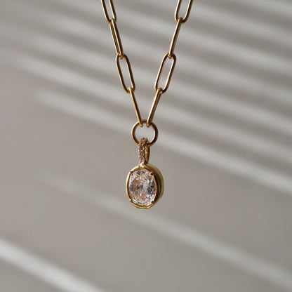 Mila Paperclip Necklace | Oval CZ Pendant Necklace